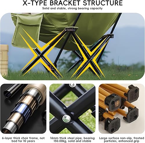 Miniatura 6 de Silla de luna de respaldo alto acolchado de 3 capas para exteriores con algodón grueso, tela Oxford 600D, silla de camping plegable portátil con