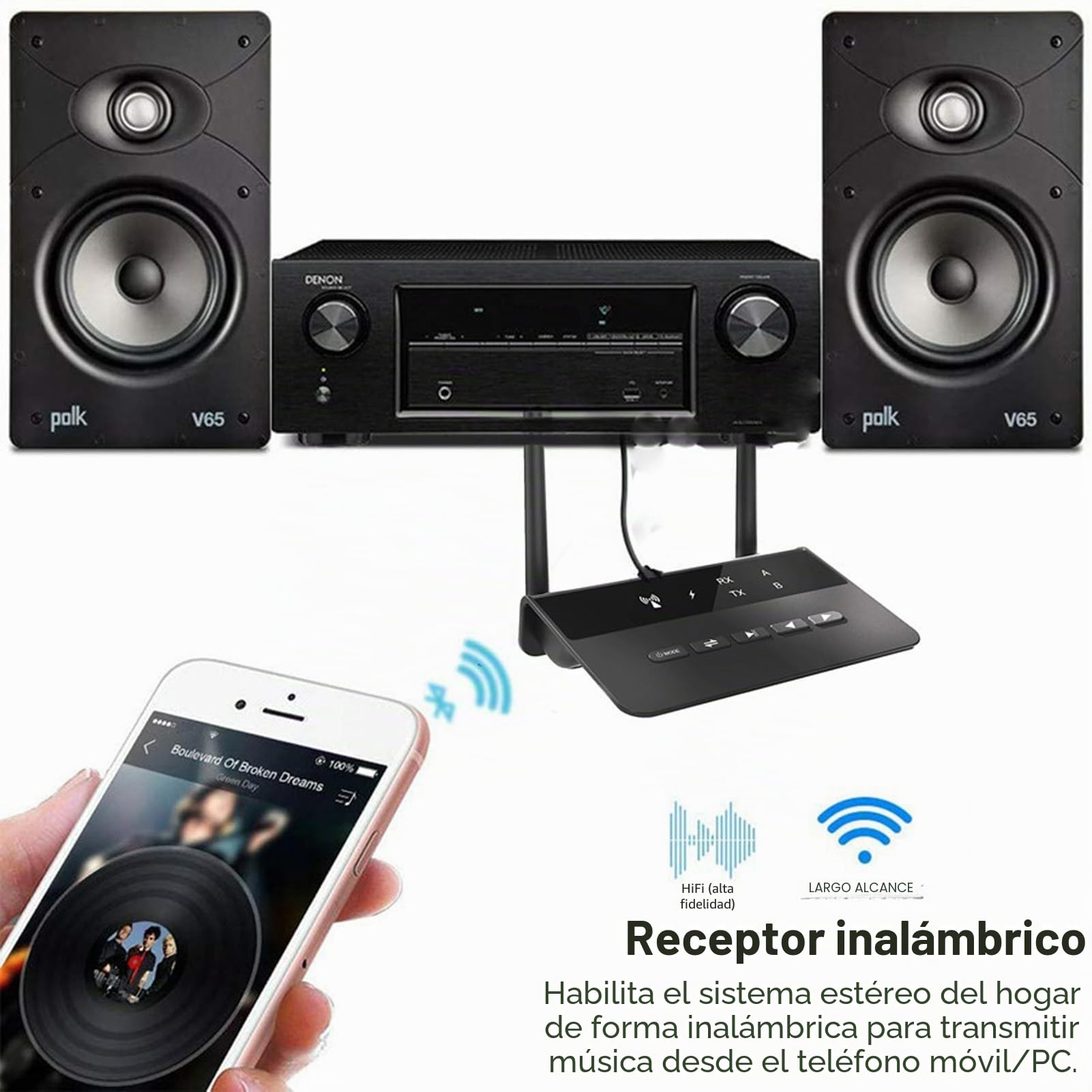 Receptor Transmisor Bluetooth 5,2, Adaptador de Audio Bluetooth HD de Baja Latencia 2 en 1 AptX, Puerto AUX RCA de 3,5mm, para Auriculares Estéreo BT de TV en Casa