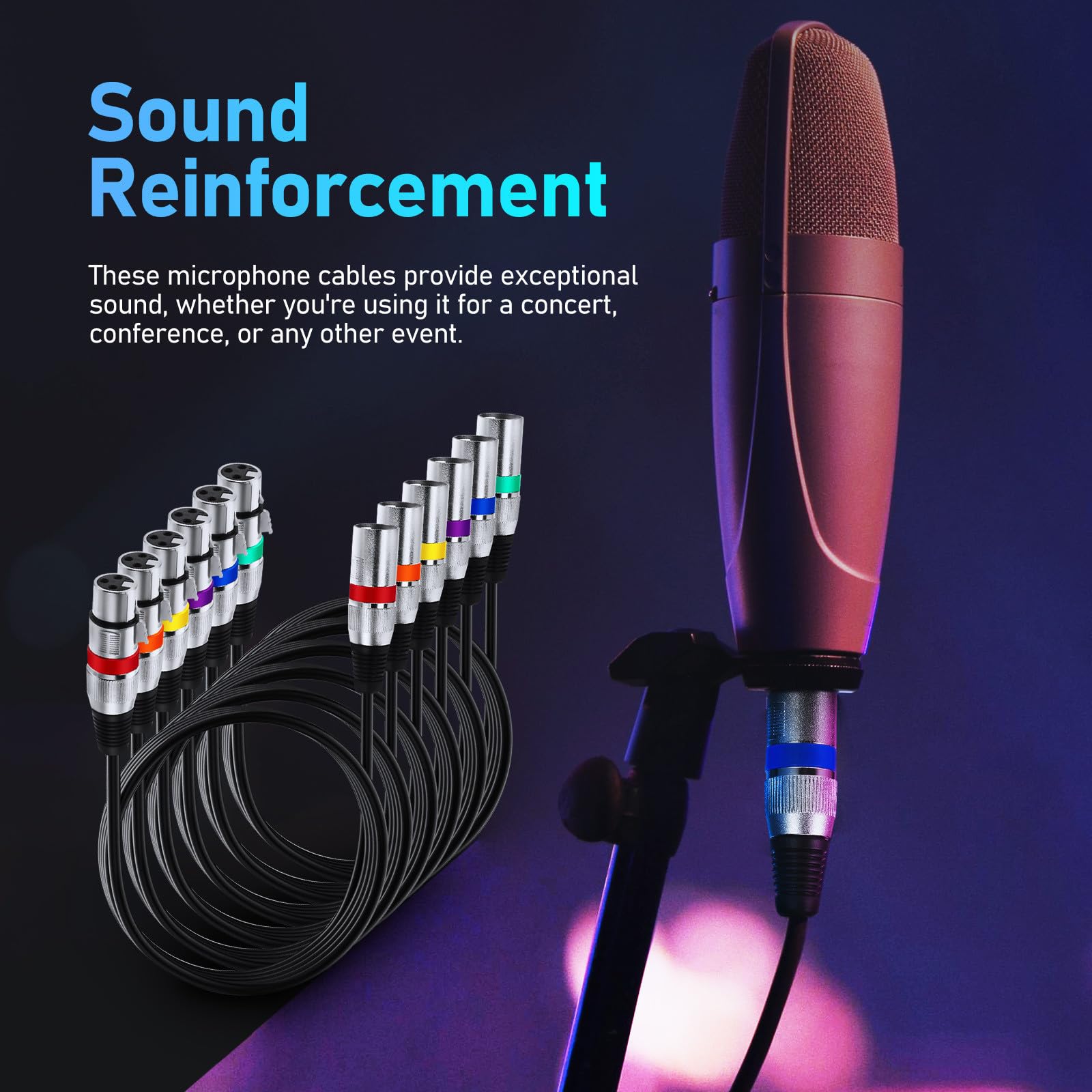 6 Cables de Micrófono Xlr Balanceados Macho a Hembra de 1,5m Construcción Robusta y Cobre para Uso Profesional en Conciertos y Altavoces