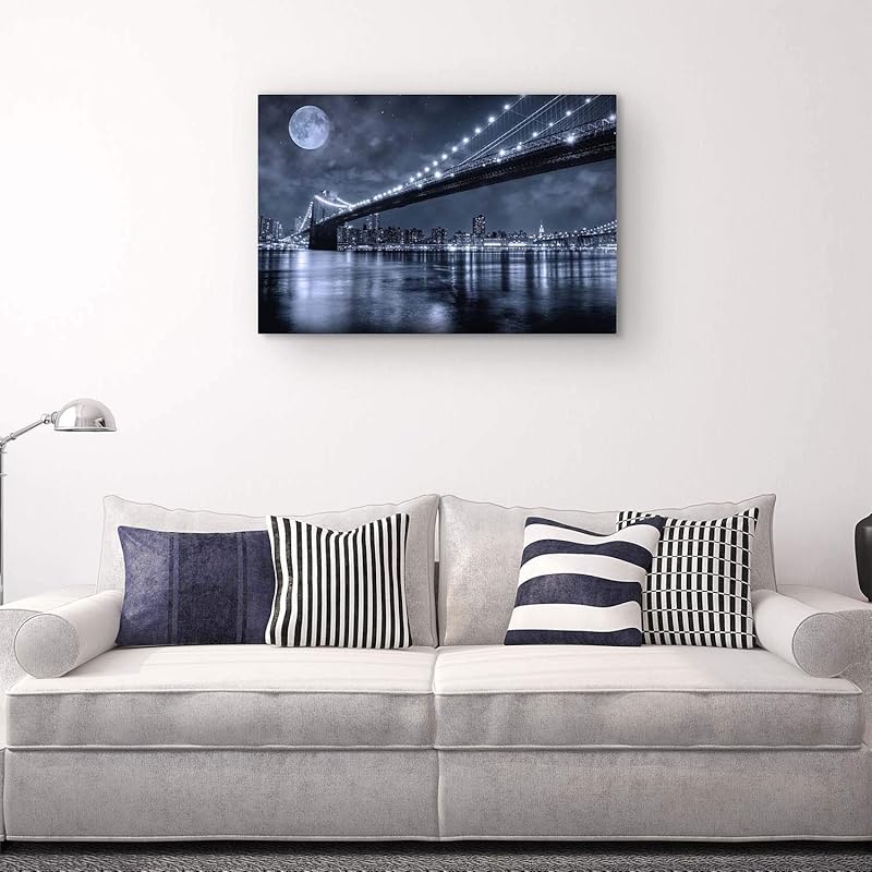 Nachtverlichting op de Brooklyn Bridge, New York City van Mark Wijsman