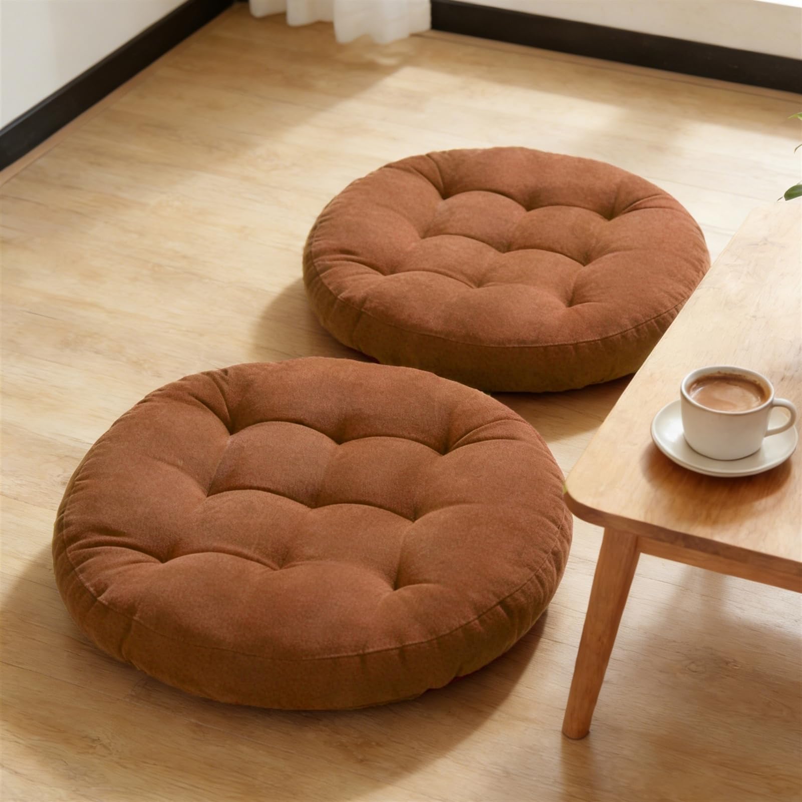 Coussin de sol pour yoga et balcon | Assise ronde et douce marron 42 cm (lot de 2)