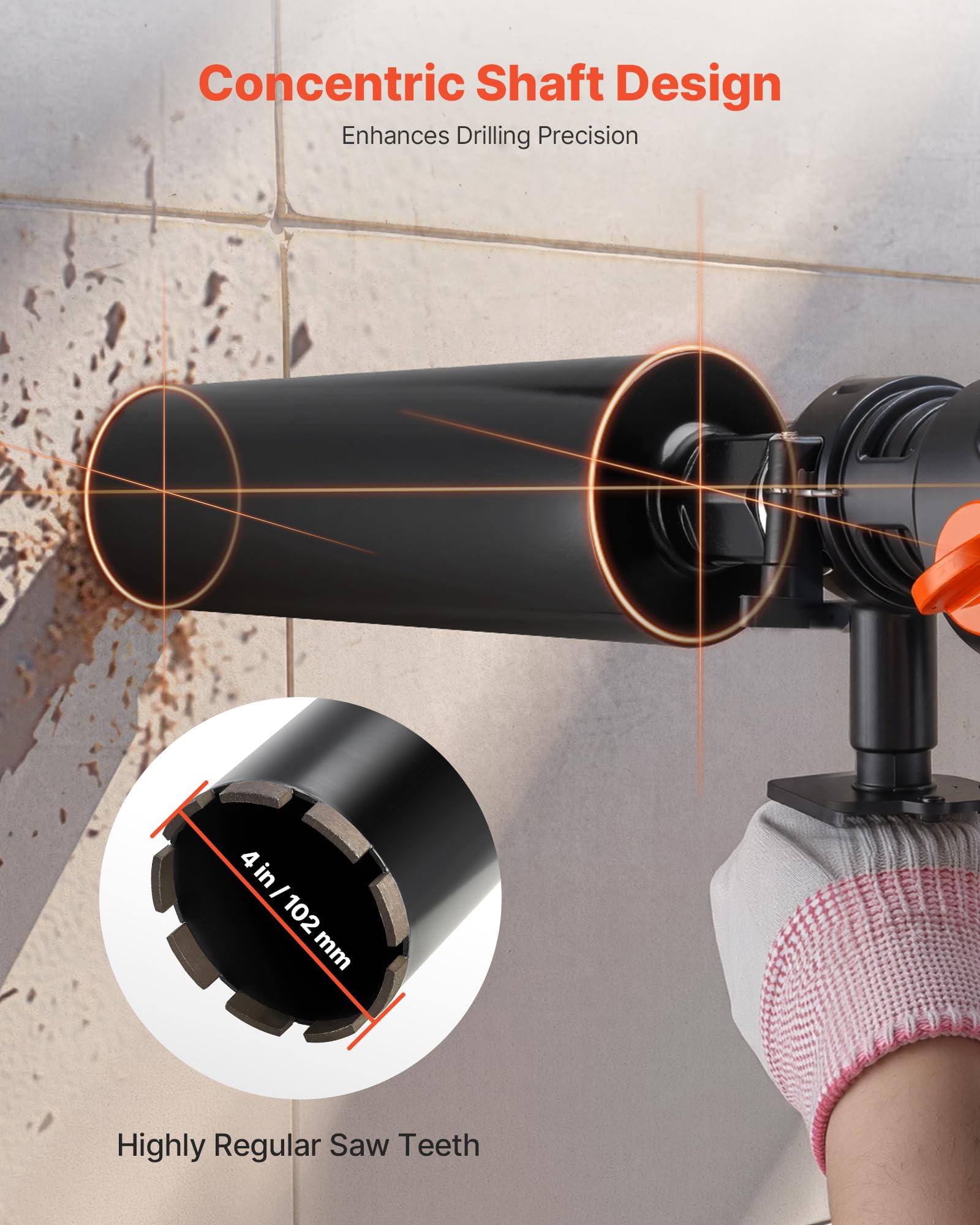 VEVOR Kernbohrer Bohrkrone φ 102 mm 356 mm Bohrtiefe, 1-1/4 Zoll-7 Innengewinde, Hochpräzisions-Schweißtechnologie, Nass-Diamantkernbohrer Kernlochbohrer für Stahlbeton Ziegel Mauerwerk