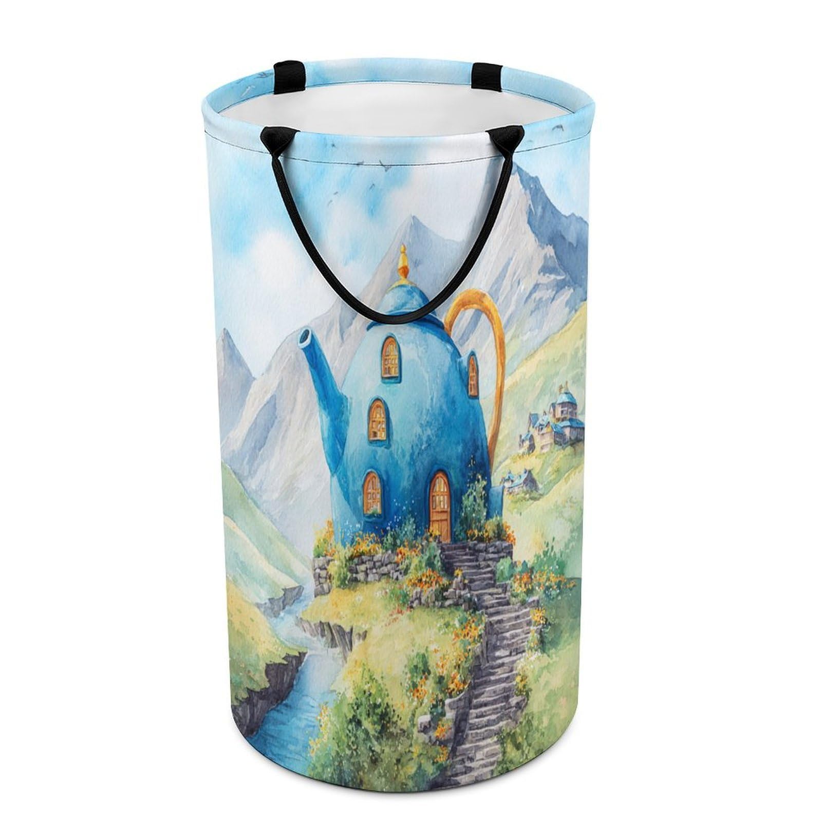 LUYYSKY Beautiful Colorful Fantasy Castle Versatile Storage Laundry Basket, Funny Abstract Woodland Fairy Tale Enchanted Forest Castle Large Capacity Bathroom Hamper With Handle