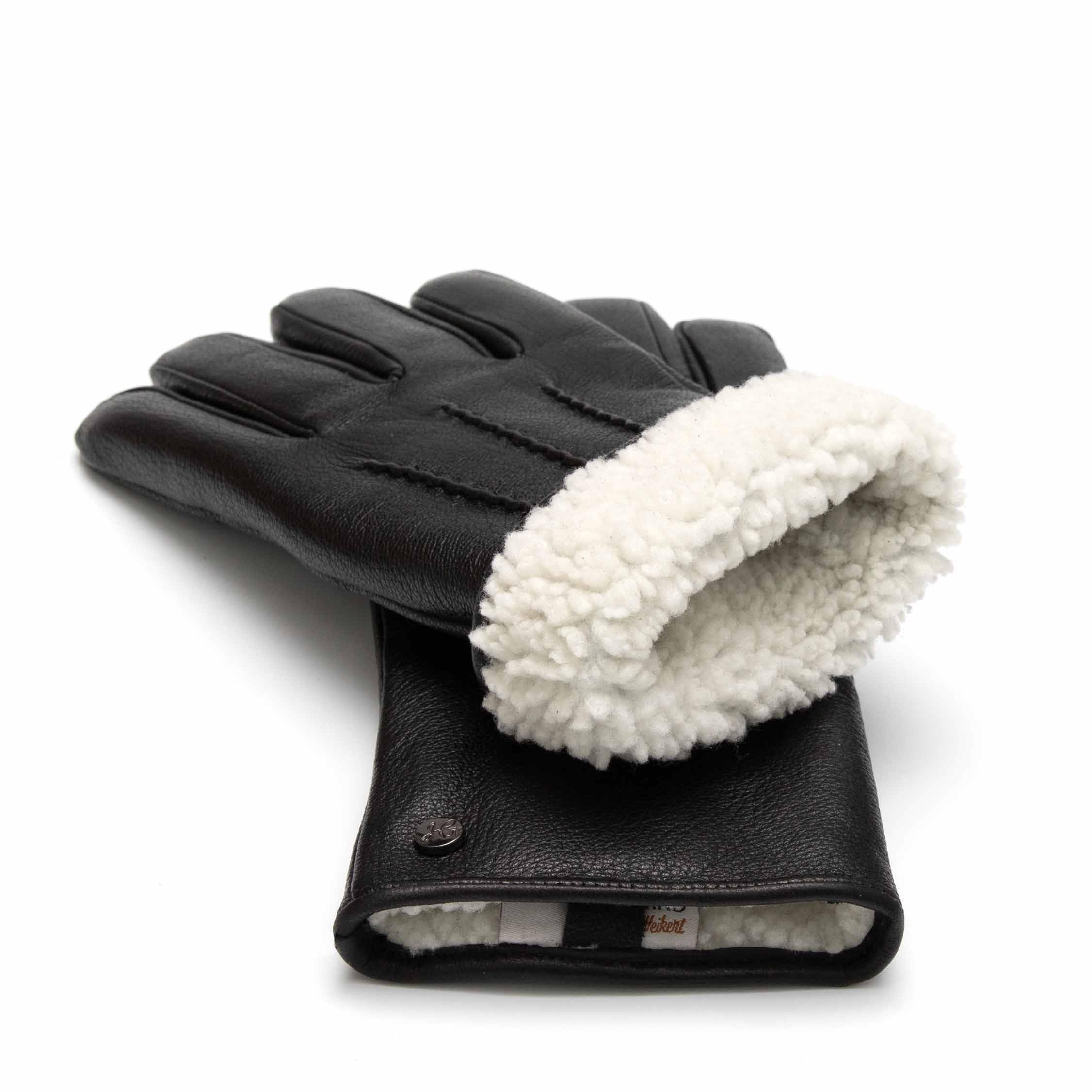CHUCK – Guanti da uomo in pelle di capra con imbottitura in pelliccia d'agnello, adatti per touchscreen, eleganti cuciture