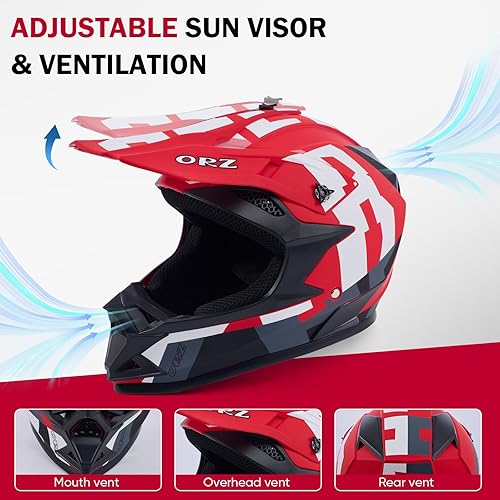 Miniatura 4 de Adult Dirt Bike Helmet Motorcycle Racing Street Bike Off-Road Mountain Bike BMX MX ATV Helmet with Cycling Glasses and Visor for Unisex-Adult