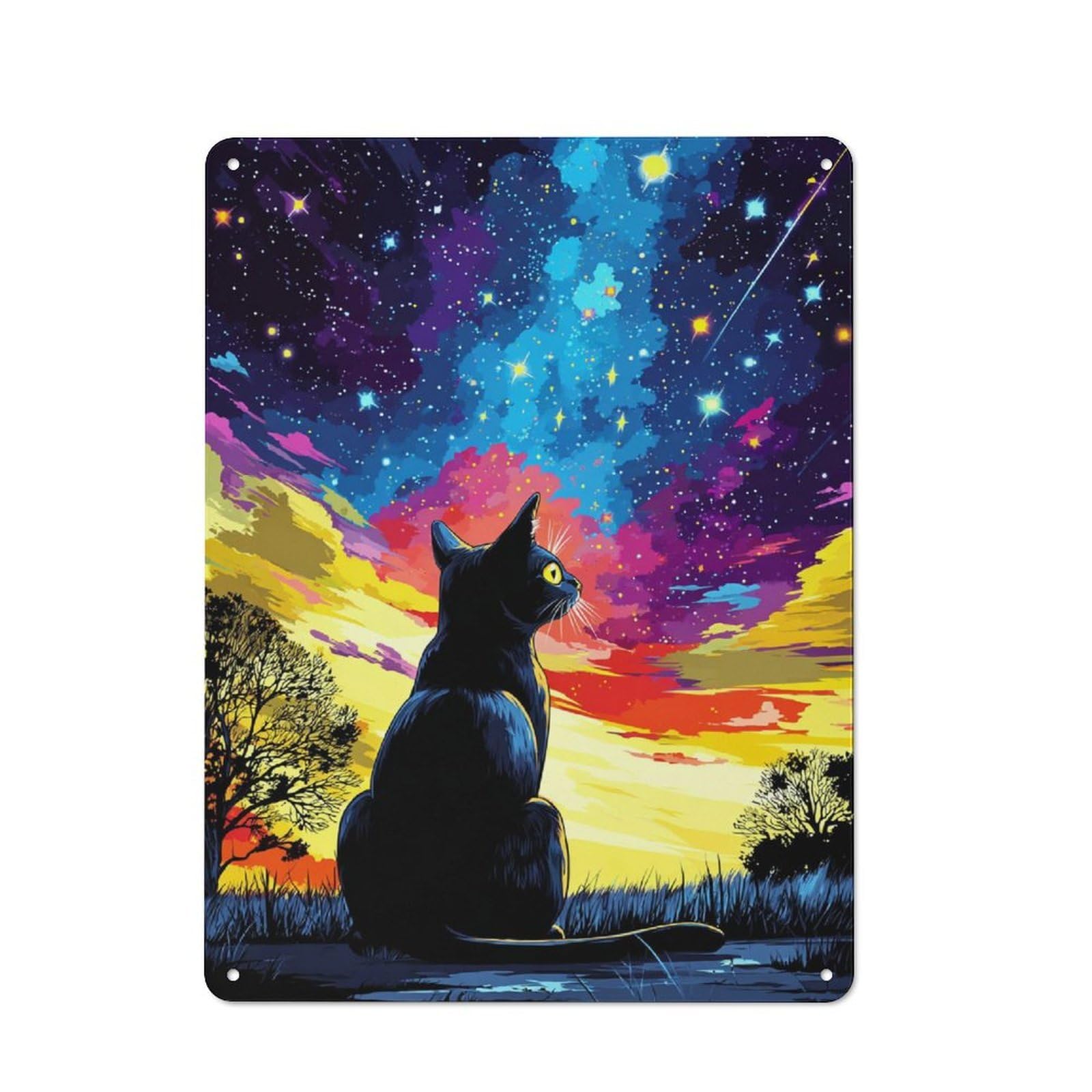 Junmoney Starry Night Cat Dreamscape -3 Shed Style Rustic Tin Sign 40X30cm Featuring Utility Space Decor For Conservatory, Home Bar Or Utility Room