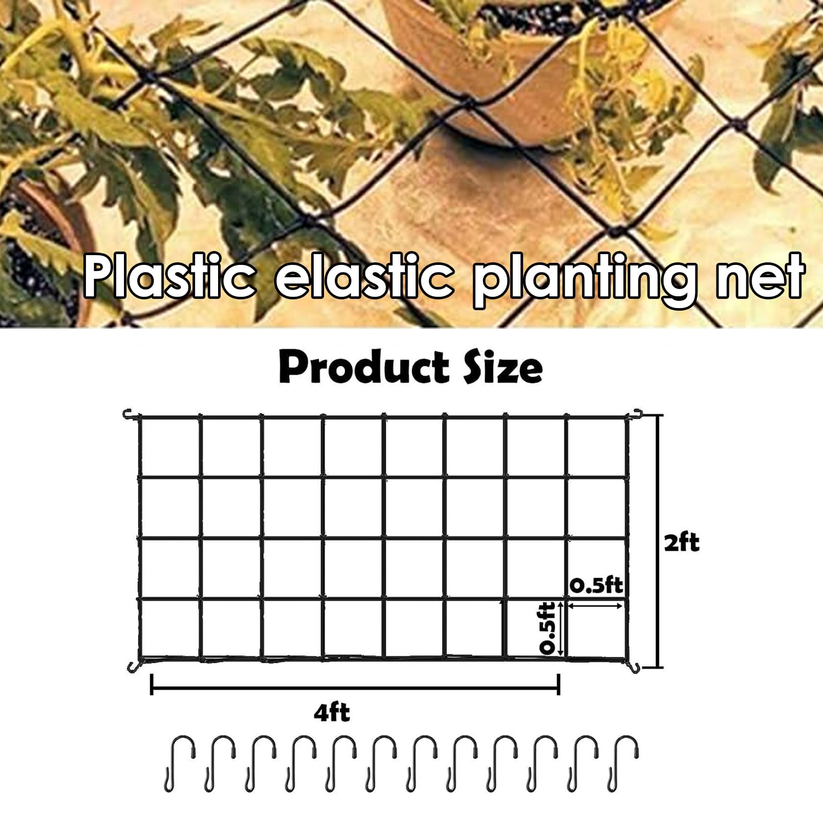 Voittozege 4 Pack Trellis Net for Grow Tent 2 x 4Ft Heavy-Duty Elastic Plant Net with12 Hooks Flexible Elastic for Gardening, and Horticulture(Plastic)