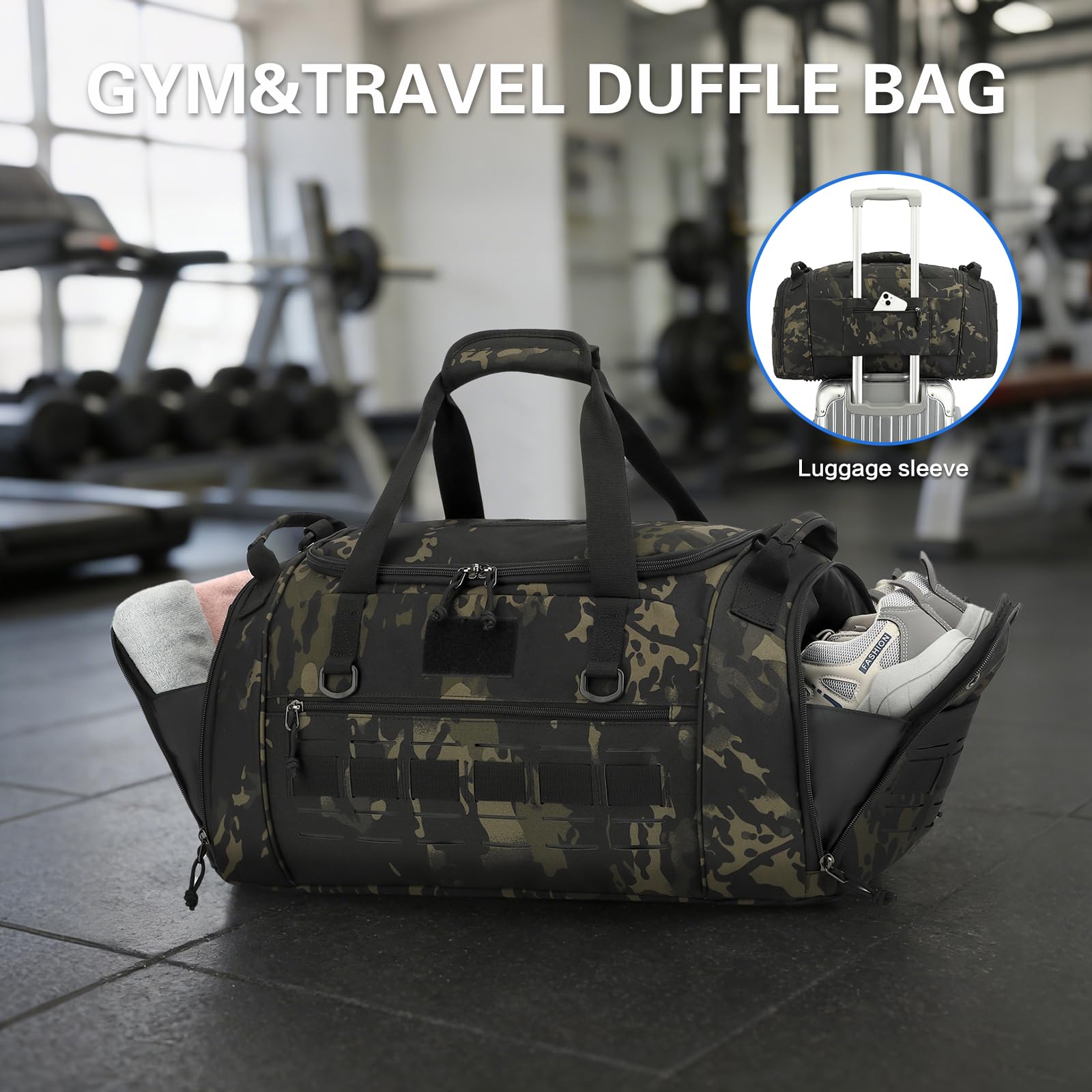 Borsone sportivo per uomo e donna, mimetico, 23 Inch, Borsa da palestra tattica per uomo 45L Militare Sport Duffle Bag
