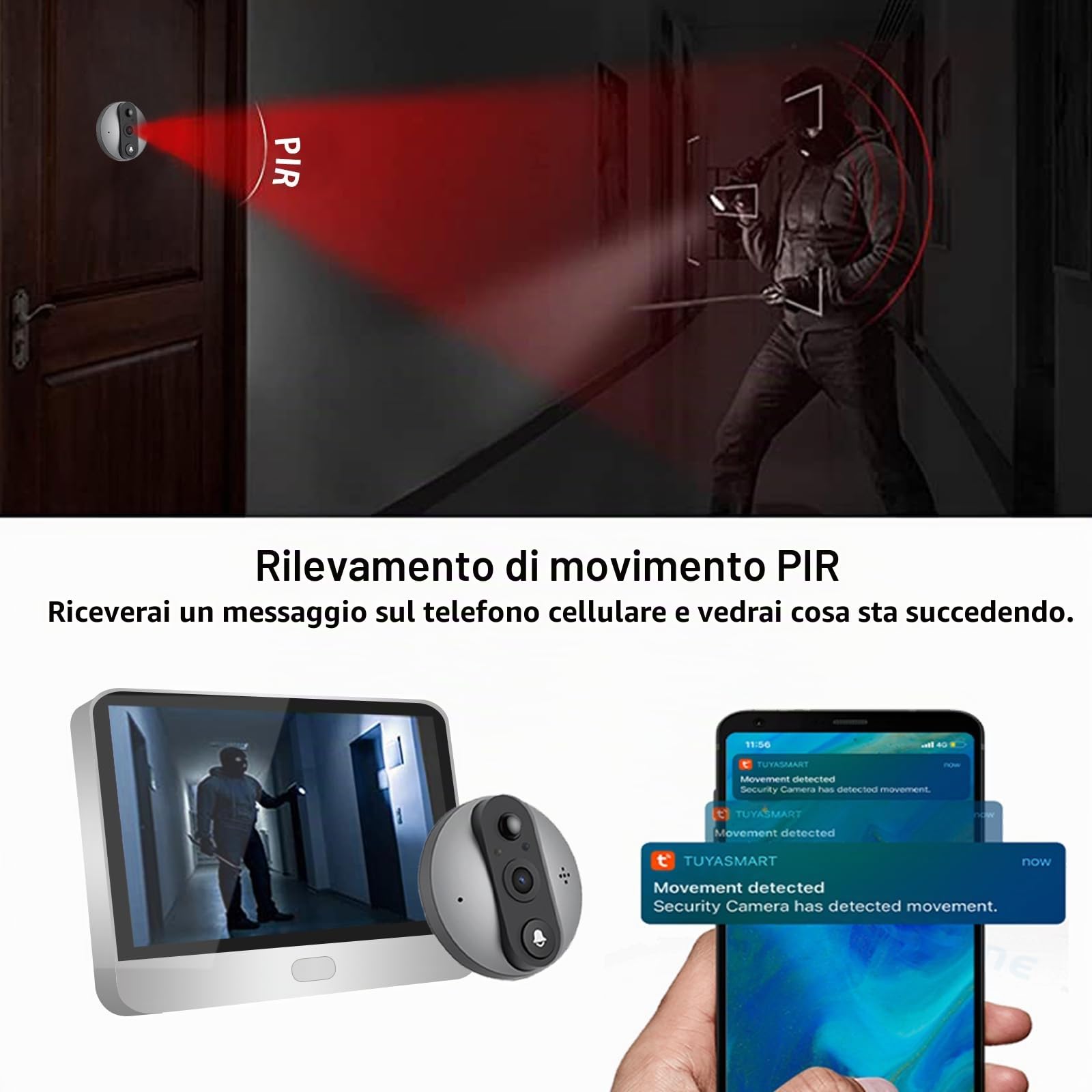 Spioncino Digitale a Batteria 1080P,Suoneria Campanello,Wifi Video Telecamera Senza Fili con da Monitor 4,3" Pollici,Alexa,Scheda 32G inclusa