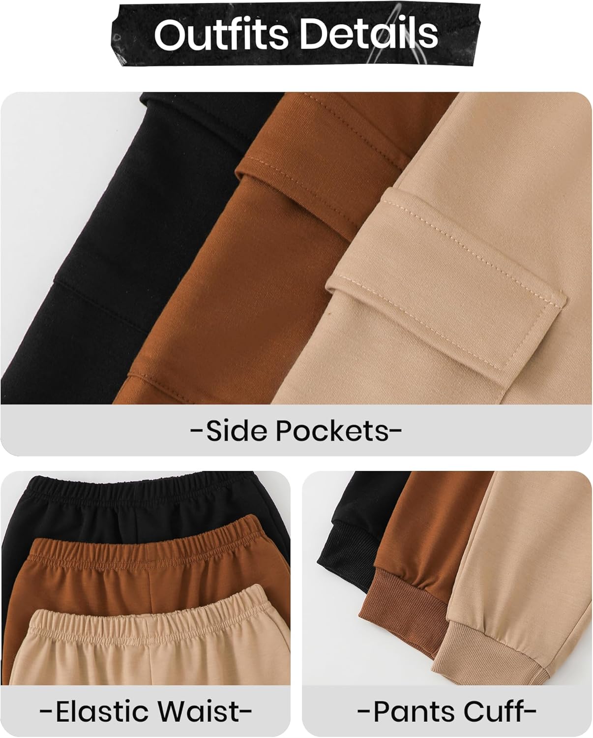 Boys Sweatpants 3 Pack Boys Cargo Joggers Pants Elastic Waist Casual Kids Toddler Cargo Sweatpants Size 3-7T - Image 5