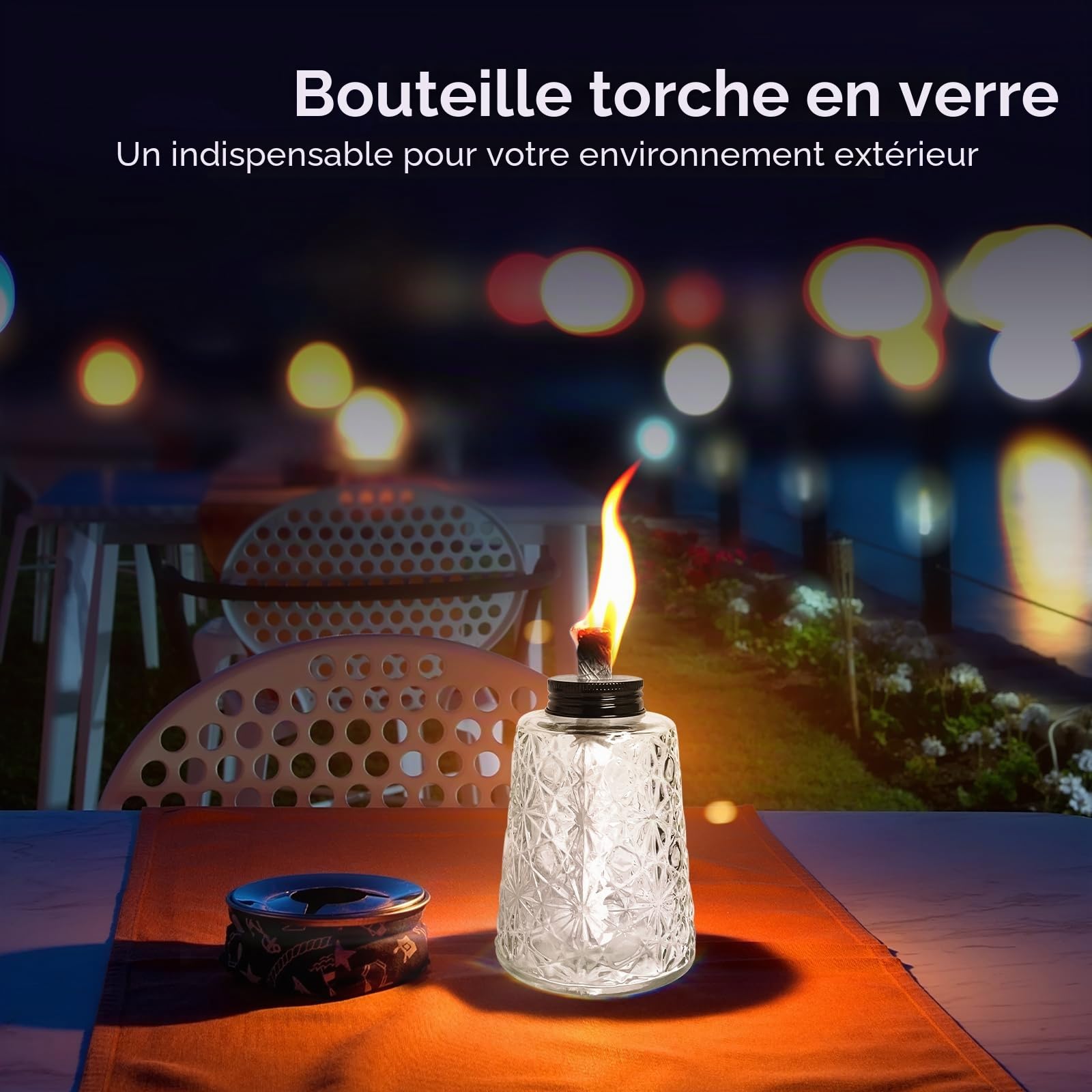 Lot de 3 lampes à huile en verre transparent avec 3 mèches pour décoration intérieure ou extérieure