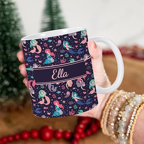 Miniatura 5 de Taza de cerámica personalizada de sirenas para niños, niñas, niños y adultos, con nombre personalizado, tazas de café de chocolate caliente, taza de