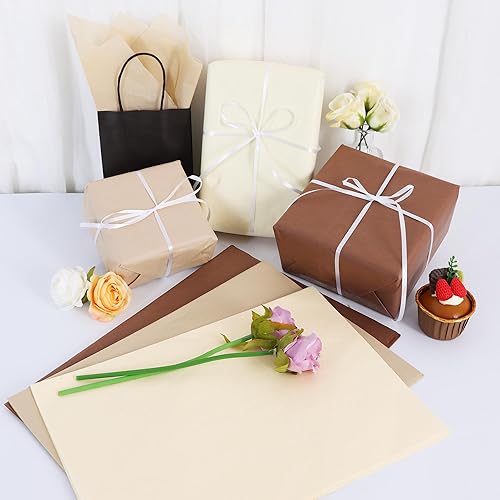 Miniatura 4 de BEISHIDA 90 hojas de papel de seda de la serie marrón a granel, papel de seda de envoltura para bolsas de regalo, papel de regalo de 14 x 20