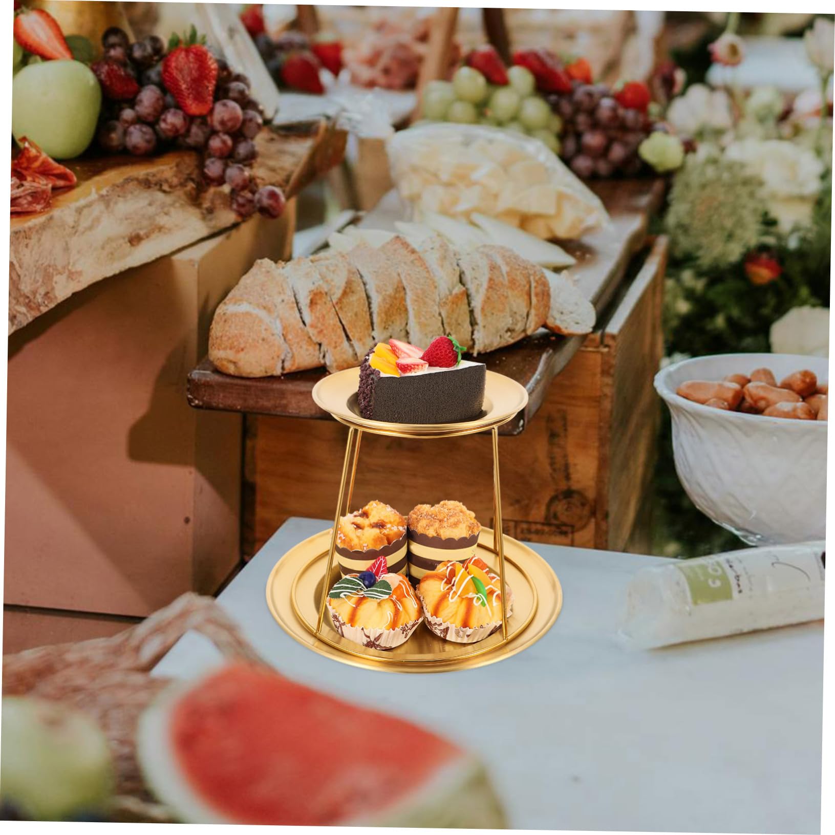Soporte para Exhibición de Mariscos de Acero Inoxidable Doble Capa, Diseño Multifuncional y Fácil Limpieza, Adecuado para Buffet y Presentación Elegante