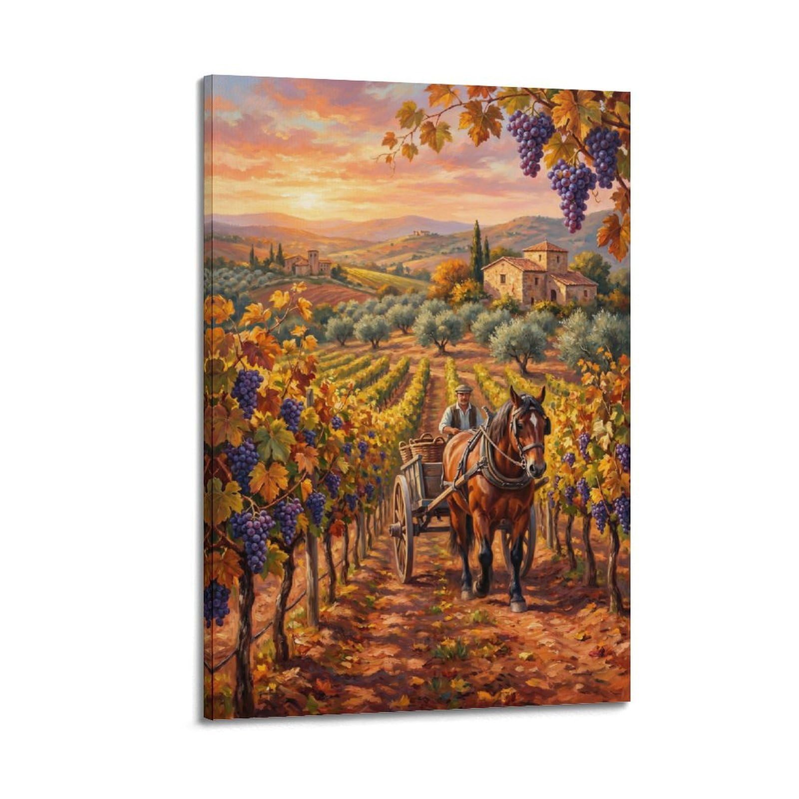 XKUGA Andalusia Vineyard Horseback Riding Travel Poster Autumn Harvest Modern Decorative Canvas Prints - Ideal Wall Art for Family, Man Cave, Game Room, Boys & Girls Bedroom 20x30inch(50x75cm)