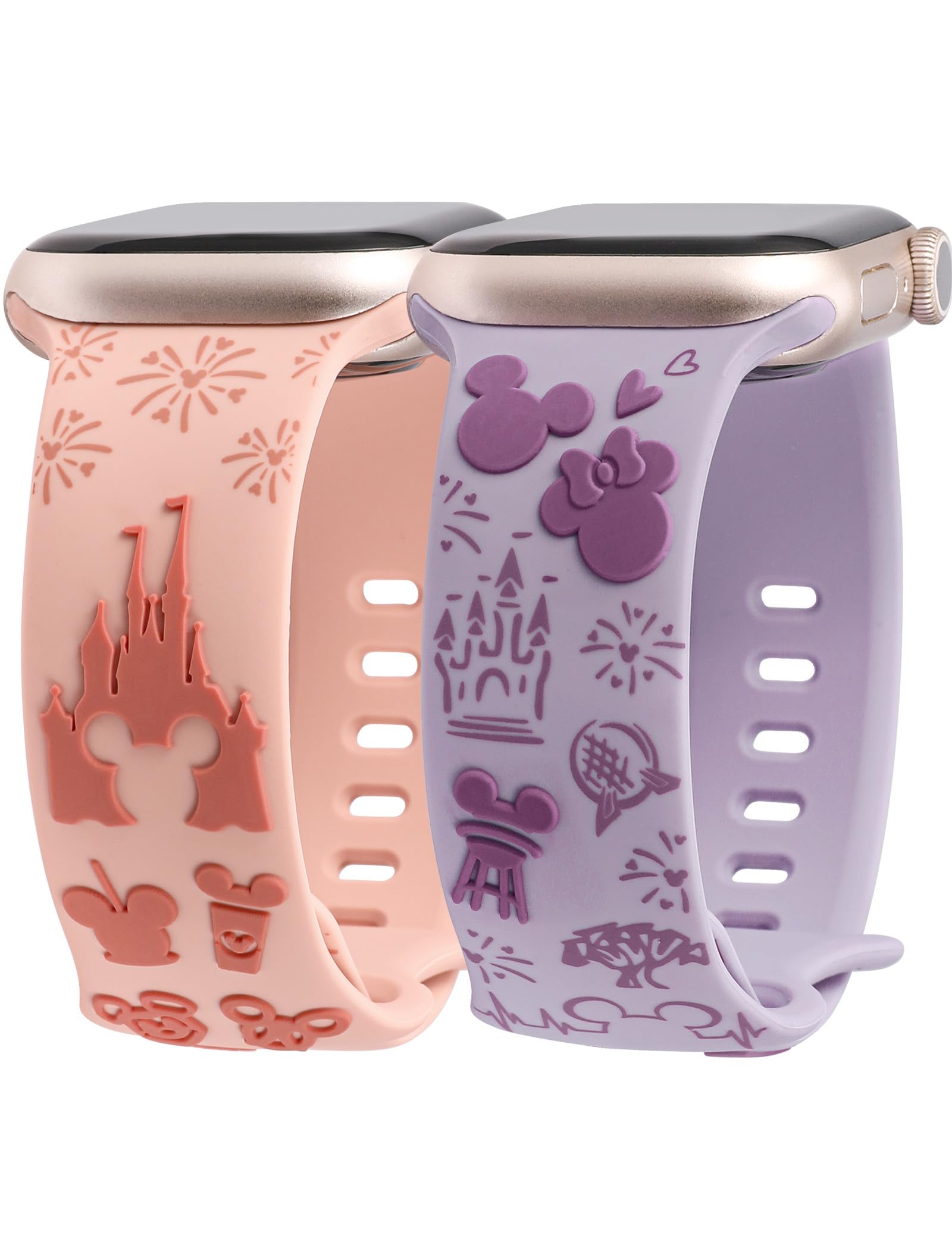 BEEXI 2 Packs Cartoon 3D Raised Band Compatible with Apple Watch Band 49/46/45/44/42/41/40/38mm Women Two-Tone Cute Soft Silicone Sport Strap for