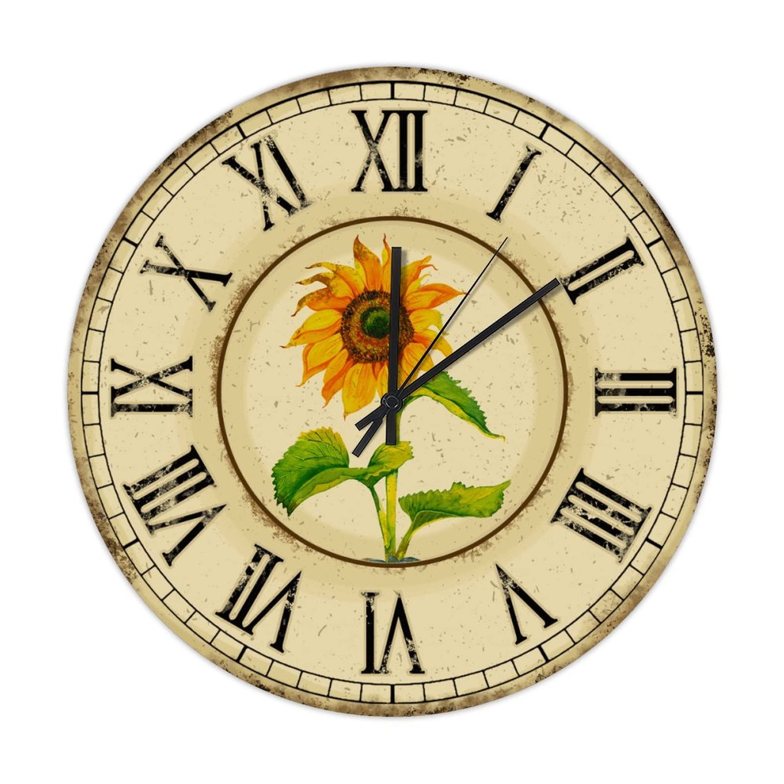 Horloge vintage tournesol en bois ronde 38cm cuisine salon chambre