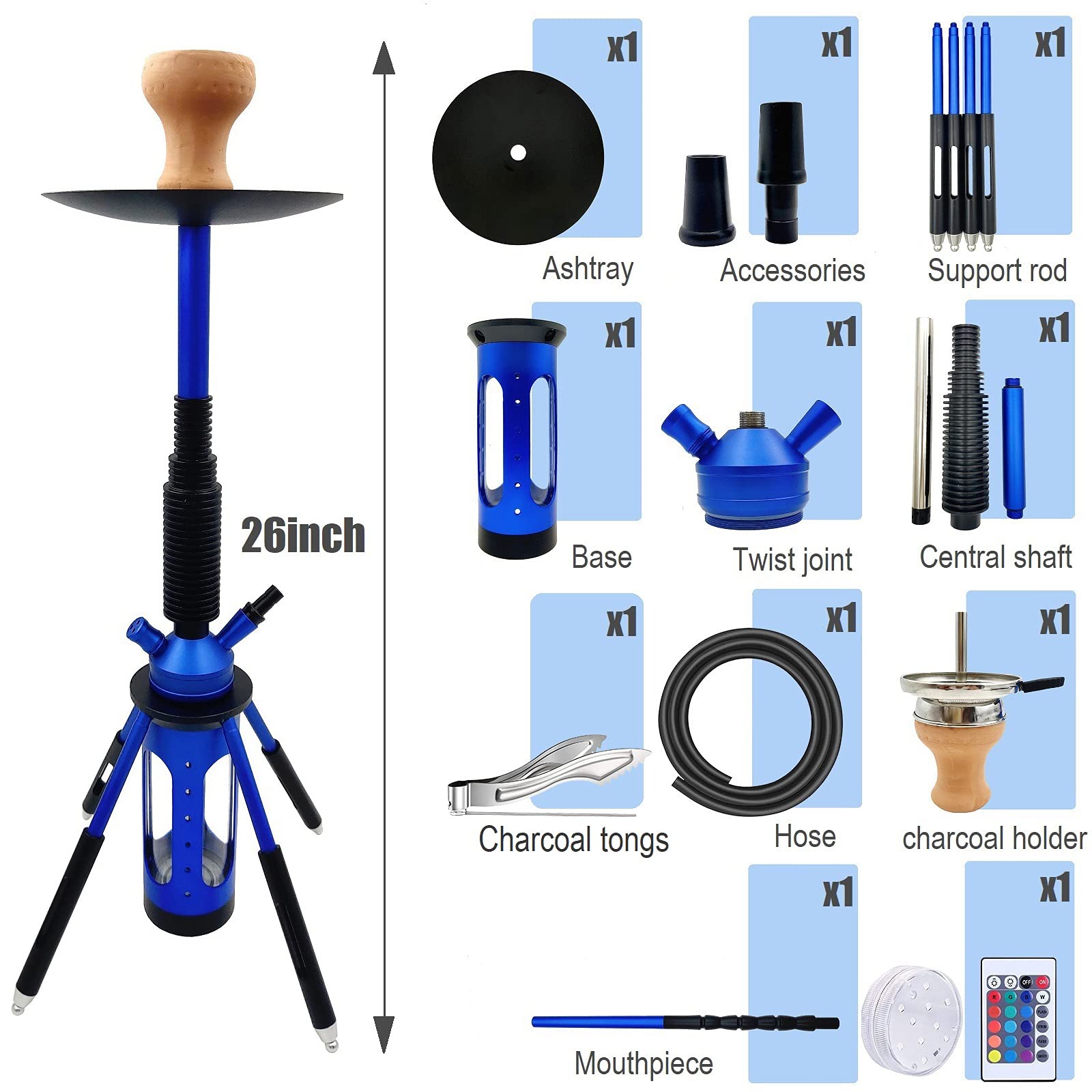 DITOSH Hookah Set Complete Modern Rocket Shape Shisha Kit with LED