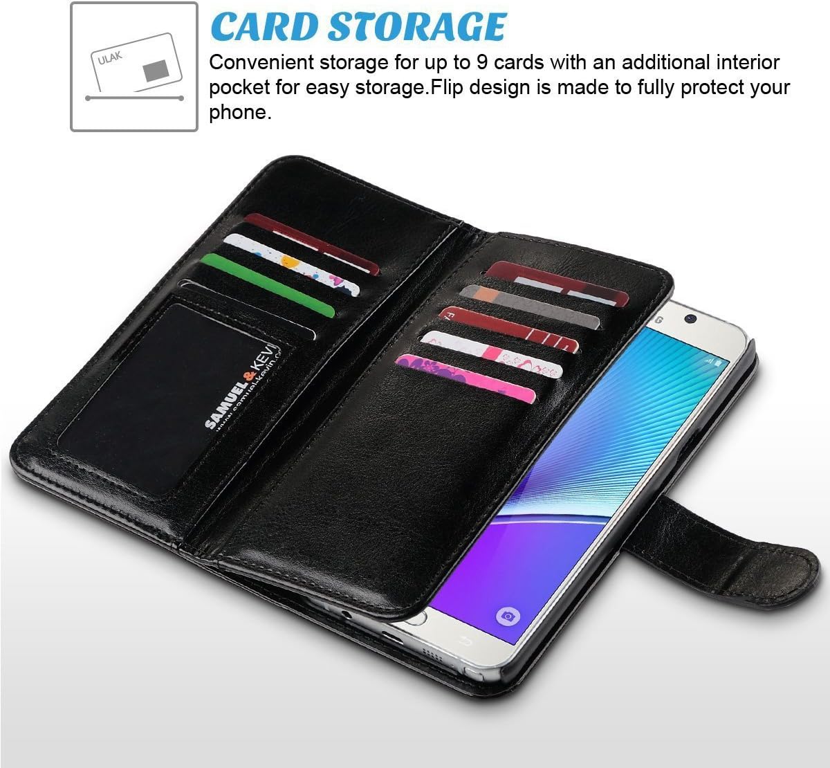 J.west Note 5 Case, Wallet Synthetic Leather Flip Cover Folio Case Style with 9 Credit Cards Slots & Cash Pocket Shockrpoof Protective Phone Case for Samsung Galaxy Note 5 Case, Black