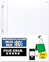 Five Star Loose Leaf Paper + Study App, College Ruled Filler Notebook Paper, Reinforced, Fights Ink Bleed, 8-1/2" x 11", 80 Sheets (170102)