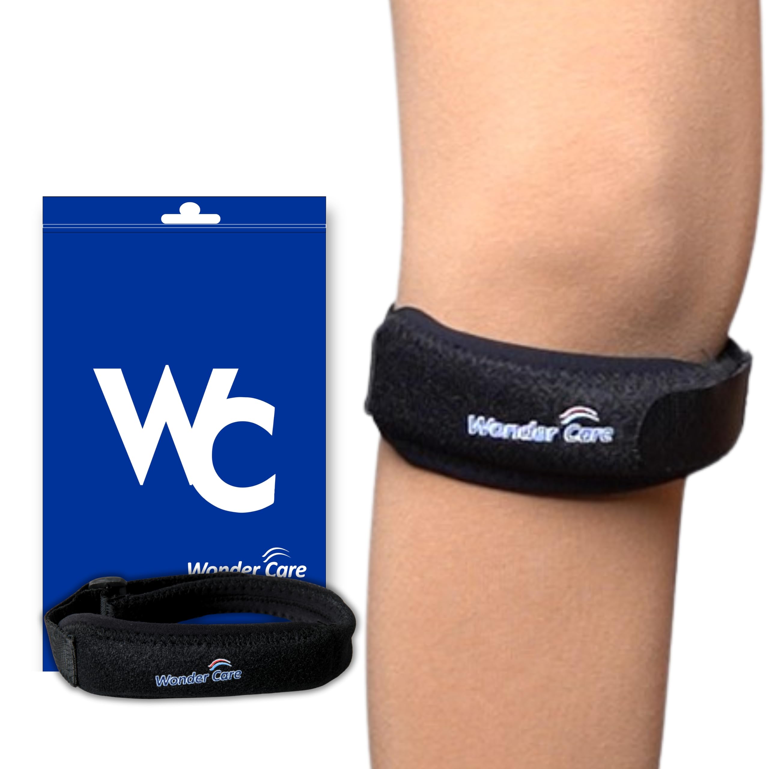 Wonder Care Adjustable Patella Knee Support With Silicon Insert & Anti Slip Rubber For Knee Pain,Patella Tendon Support For Gym Squats,Running,Patellar Tendon Strap Men Women (1,Black)