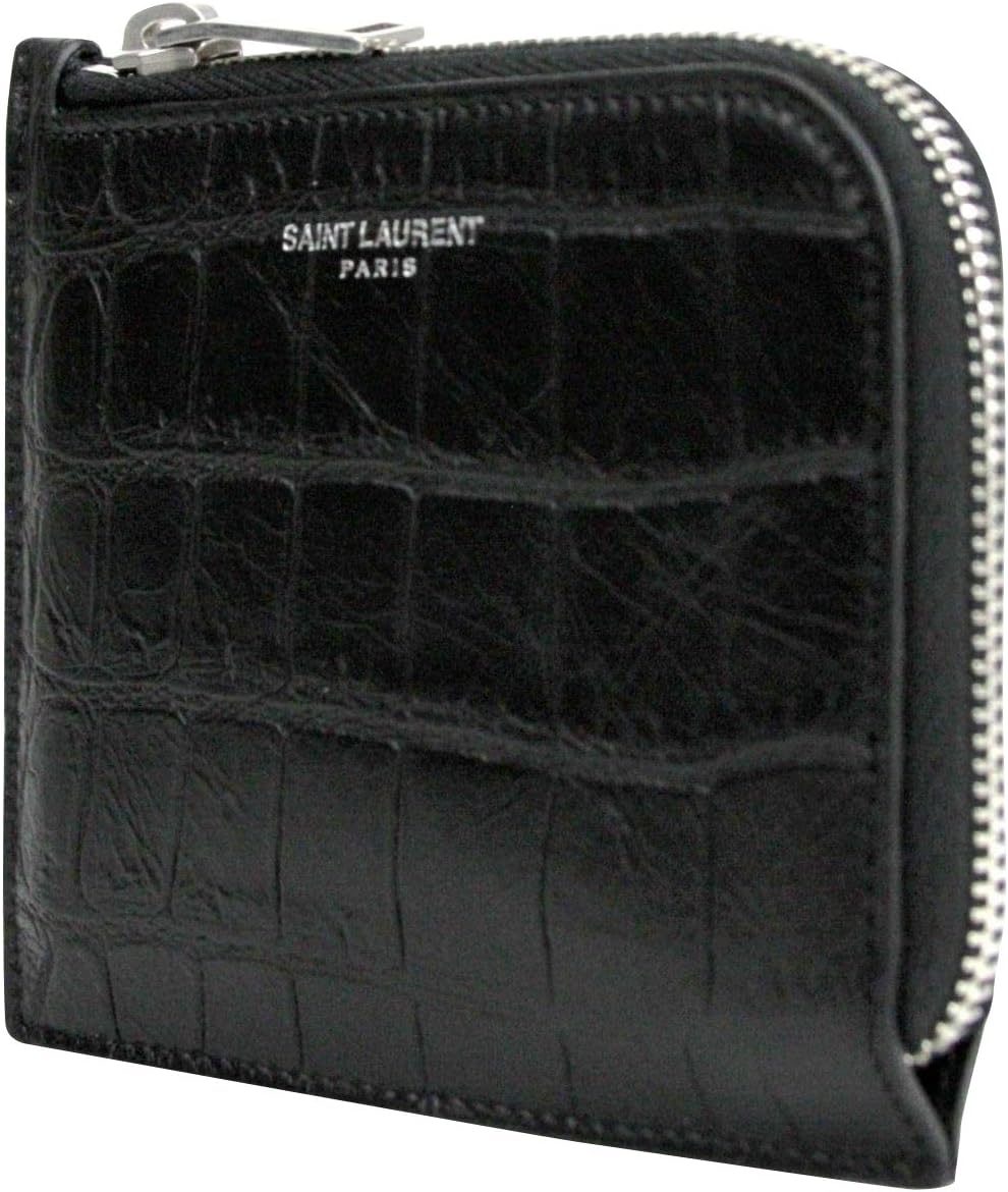 Saint Laurent Men's Imprint Black Leather Crocodile Card Case 396935 1000