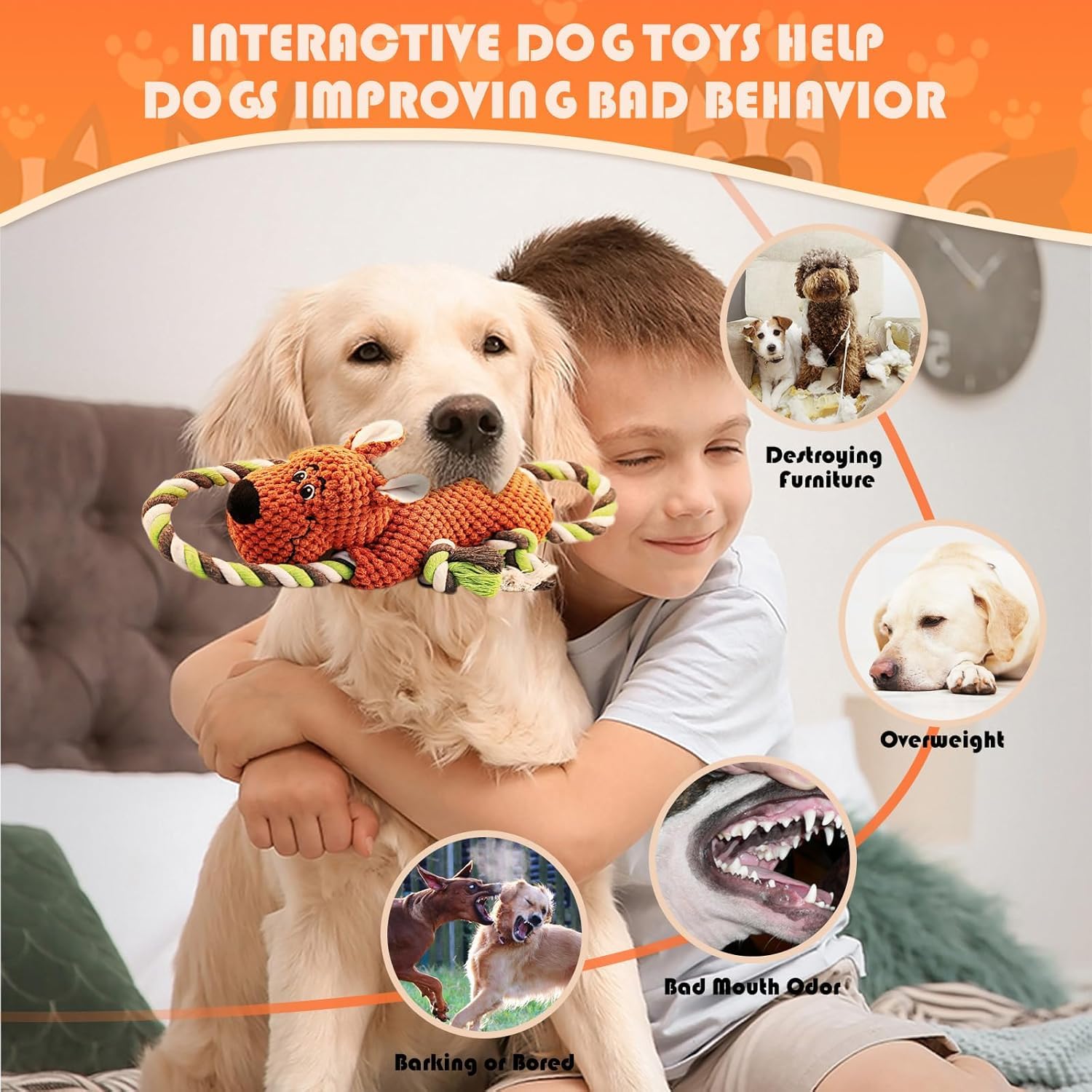 Juguetes chirriantes para perros, juguete de peluche para perros masticadores, juguetes para perros con papel arrugado y chirriante para perro tirón de guerra