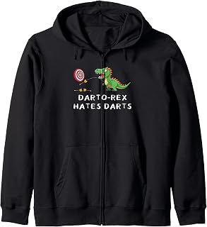 Dart Player DARTO REX HATES DARTS Funny Darts Zip Hoodie