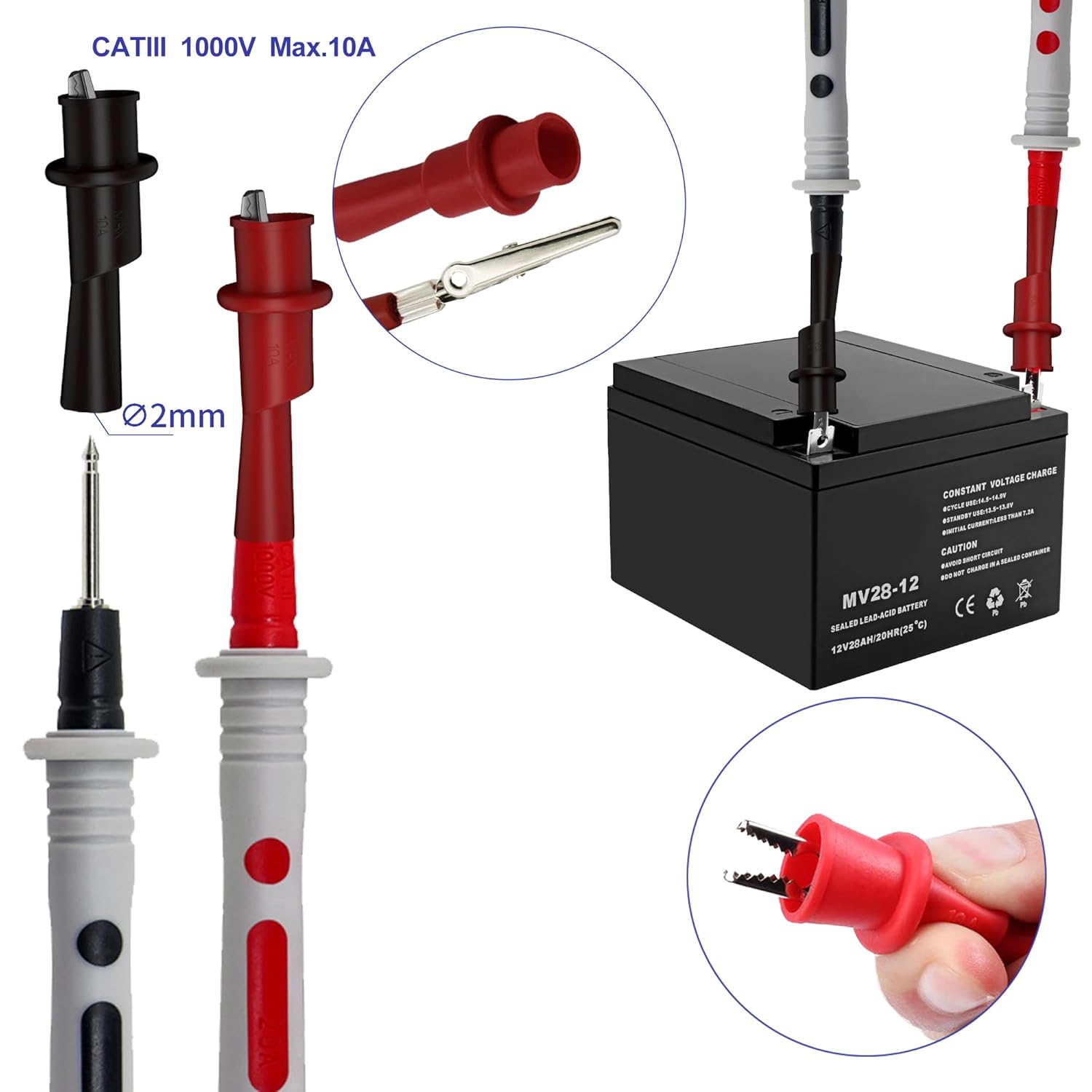 Multimeter Test Leads Kit with Soft Tool Carrying Case Alligator Clips Test Hook Clips Wire Replaceable Precision Sharp Probes for Digital Electrical Multimeter Testing