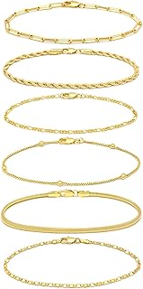 Gold Bracelets for Women, 14K Gold Plated Jewelry Set Stackable Bracelets Dainty Layered Trendy Waterproof Link Chain