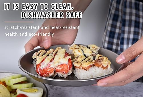 Miniatura 2 de Boundless Voyage Plato de titanio ultraligero con bolsa de transporte para acampar al aire libre, utensilios de cocina portátiles (Ti1111T (placa