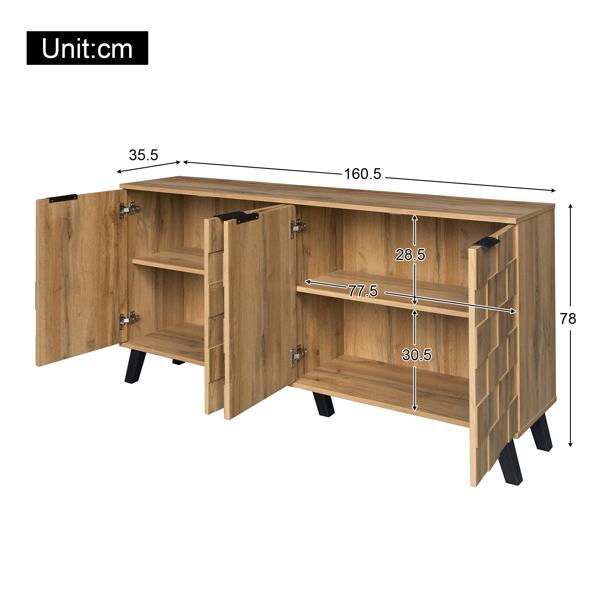 Modernes Sideboard 160cm - 4 Türen In Dunkler Holzoptik
