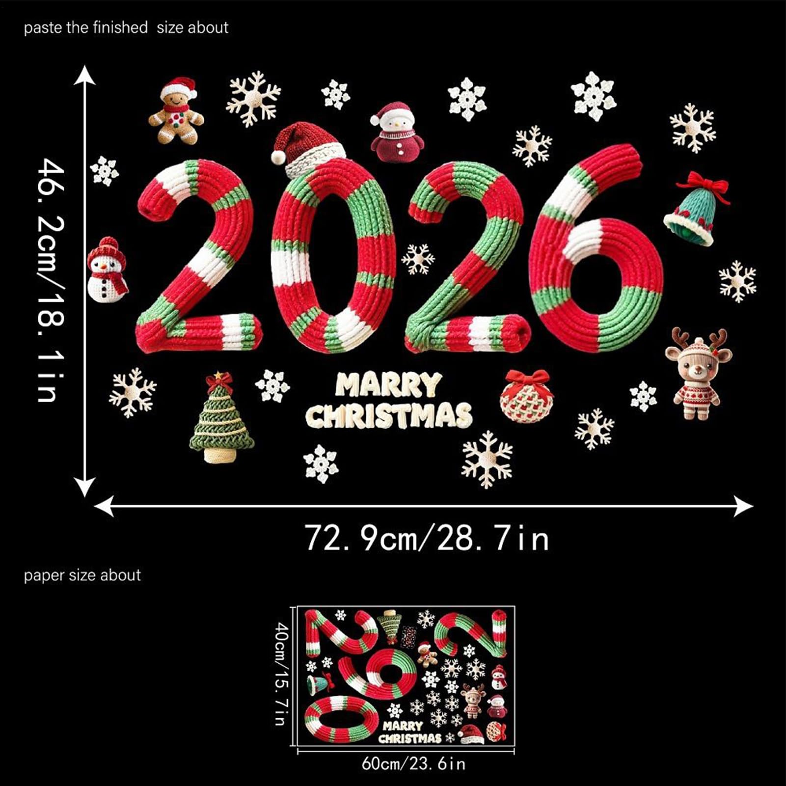 Aufkleber für Weihnachtsfenster – statische Aufkleber für Weihnachtsfenster, Zahlen 2026, Dekoration, abnehmbar, Haus, Büro, Schaufenster, Restaurant, Klassenzimmer, Innen- und Außenbereich