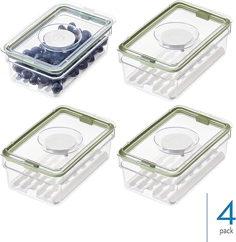 Miniatura 2 de iDesign - Contenedor mediano para refrigerador, con bandeja de drenaje extraíble y tapa, juego de 4 unidades, transparente