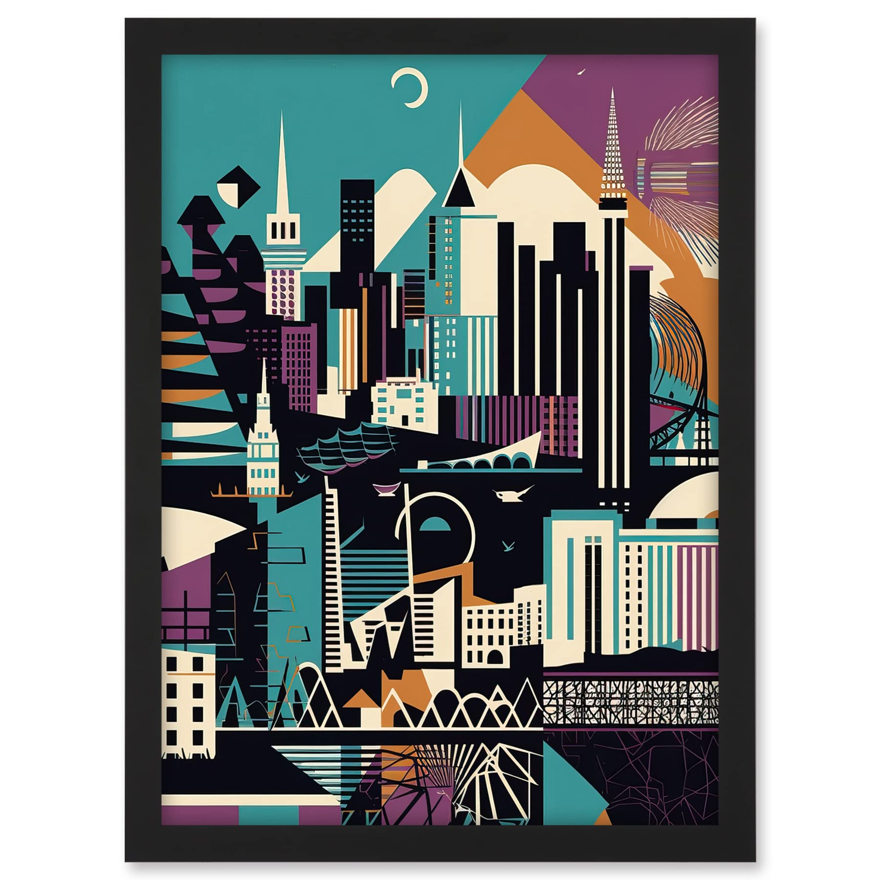 Artery8 Dundee City Modern Abstract Geometric Cityscape Artwork Framed A3 Wall Art Print