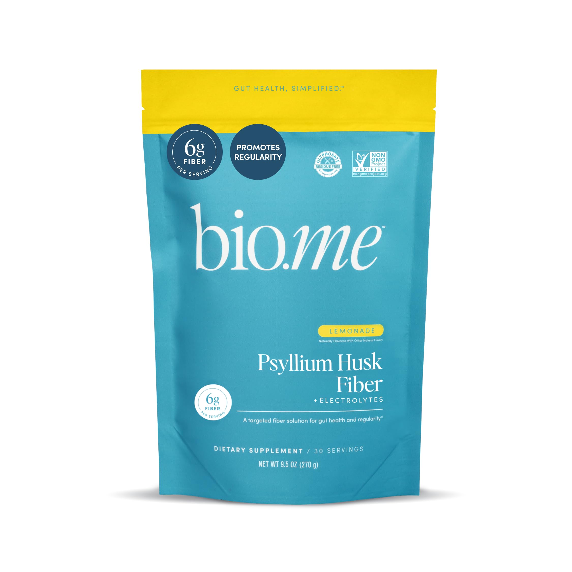 Psyllium Husk Fiber Powder (6g Per Serving) for Digestive Health & Bloating Relief, Sugar Free Lemonade Prebiotic Insoluble & Soluble Fiber Powder, Non-GMO Supplement, Gluten Free - 30 Servings