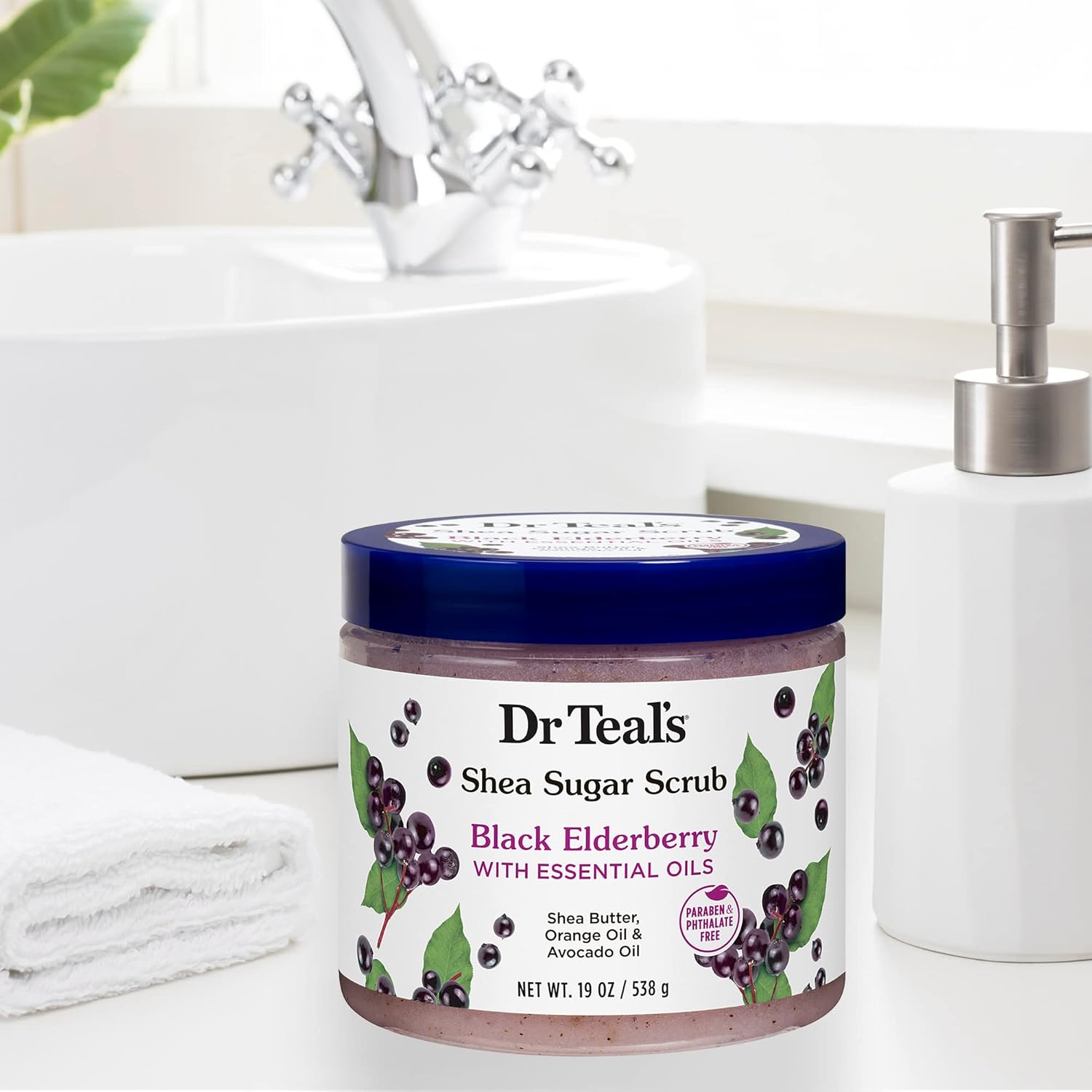Dr Teal's Shea Sugar Body Scrub, Black Elderberry with Essential Oils, 19 oz (Pack of 3) : Beauty & Personal Care
