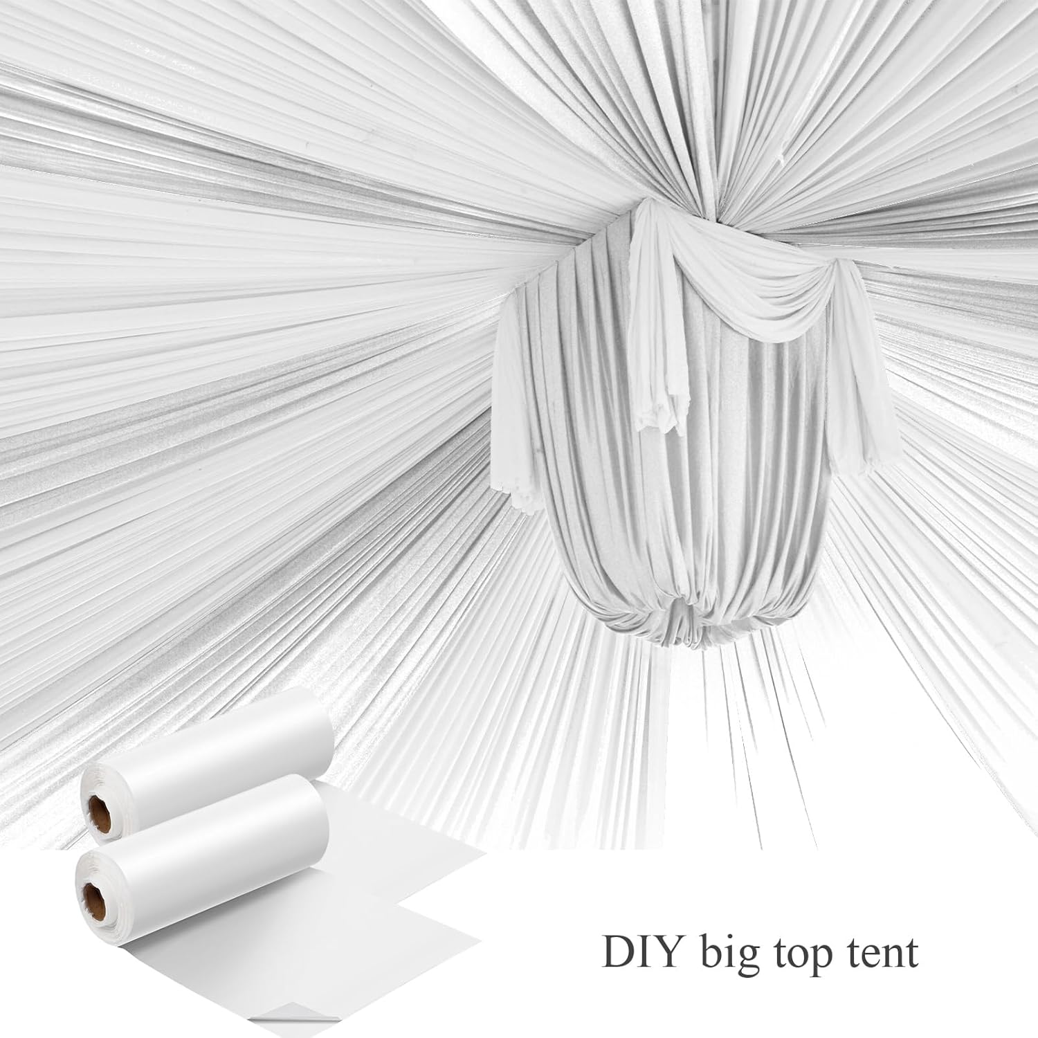 Moukeren 2 Roll 40'' x 100' Circus Tablecloth Roll Plastic Tablecloth Disposable DIY Carnival Tent Party Supplies for Big Top Tent Backdrop Curtains Ceiling Wall Drapes (White)