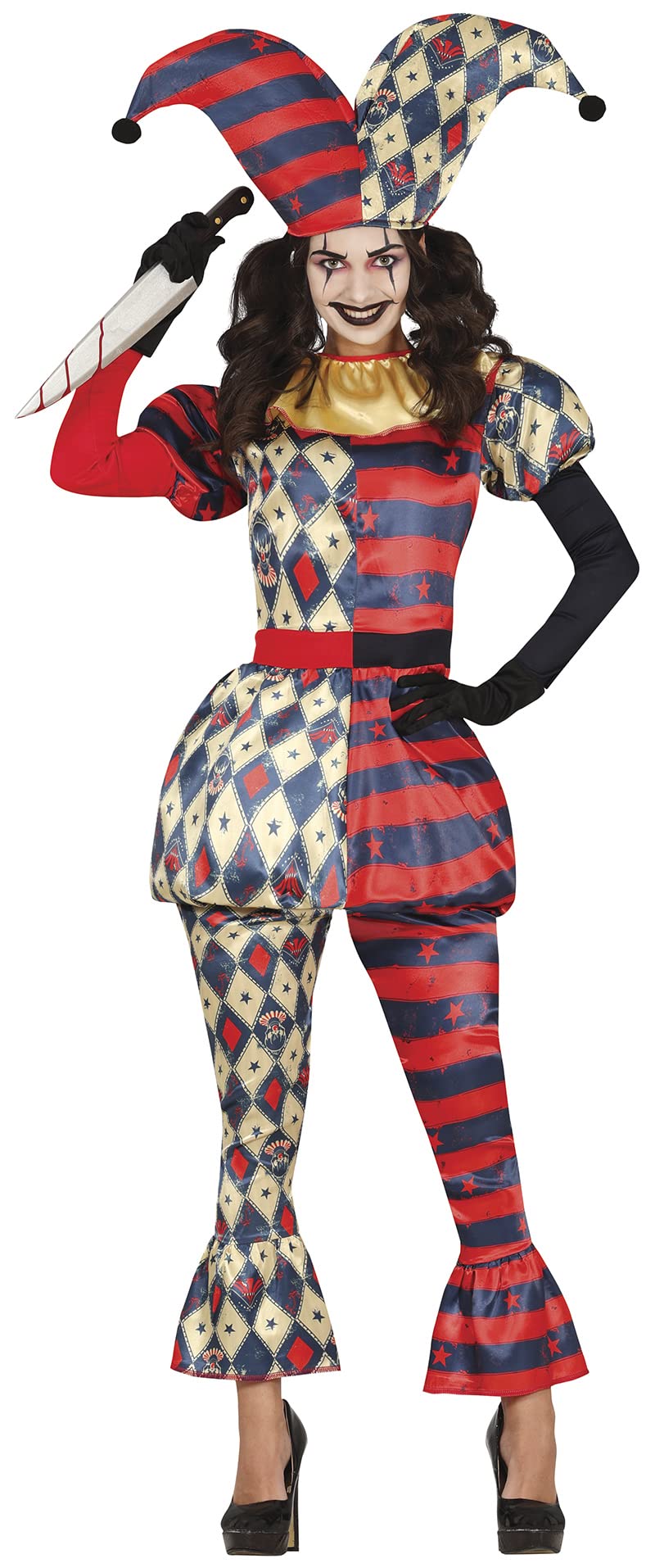 FIESTAS GUIRCA Diamond Harlequin Halloween Costume Adult Women - Clown Jester Adults Fancy Dress Costumes Women Size L 14-16