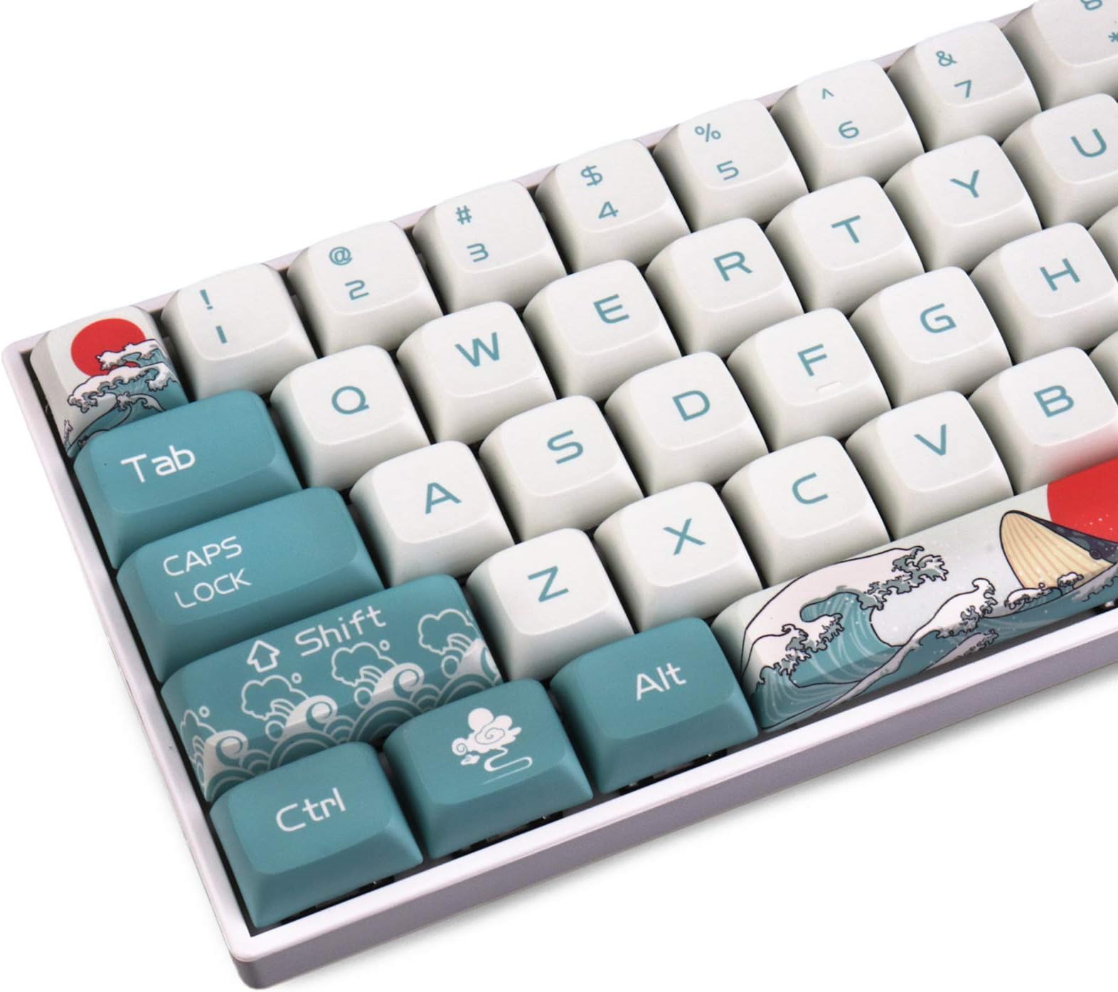 GligingKeycaps 108 PBT Heat Sublimation XDA Profile Japanese Ukiyo-e Coral Sea Keycap for Cherry Mx Gateron Kailh Switch Mechanical Keyboard