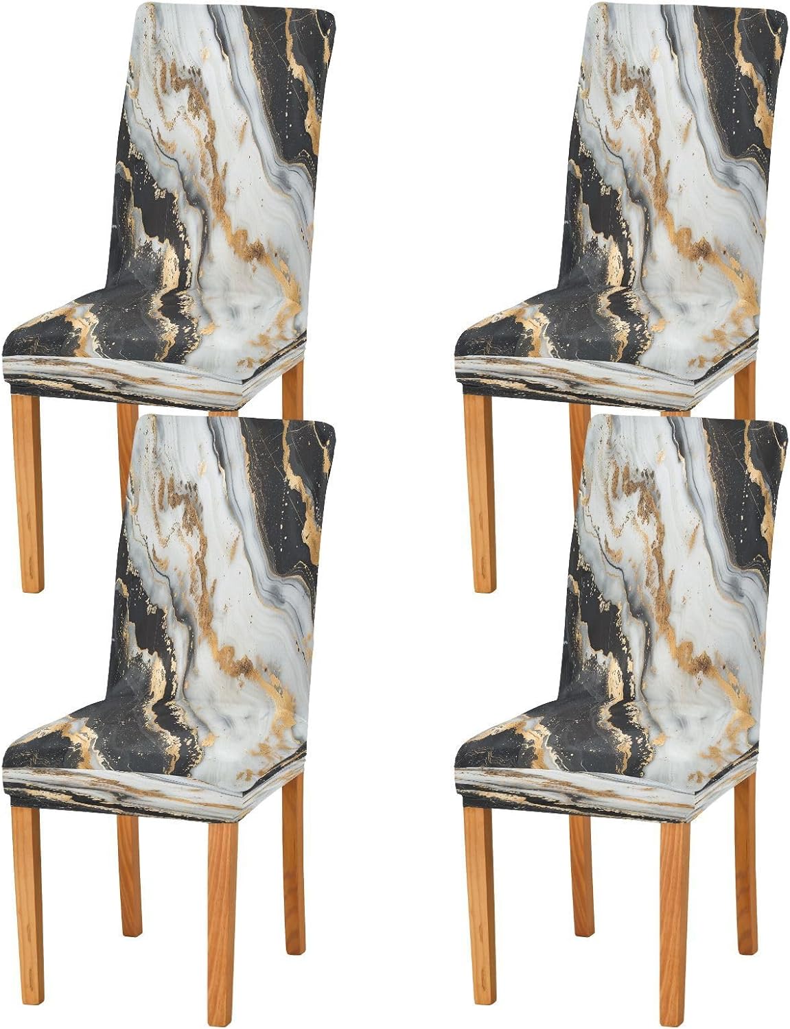 ALAZA Marble Golden Black and White Stretch Removable Washable Short Dining Chair Protector Cover Seat Slipcover for Restaurant Hotel Banquet Wedding Party