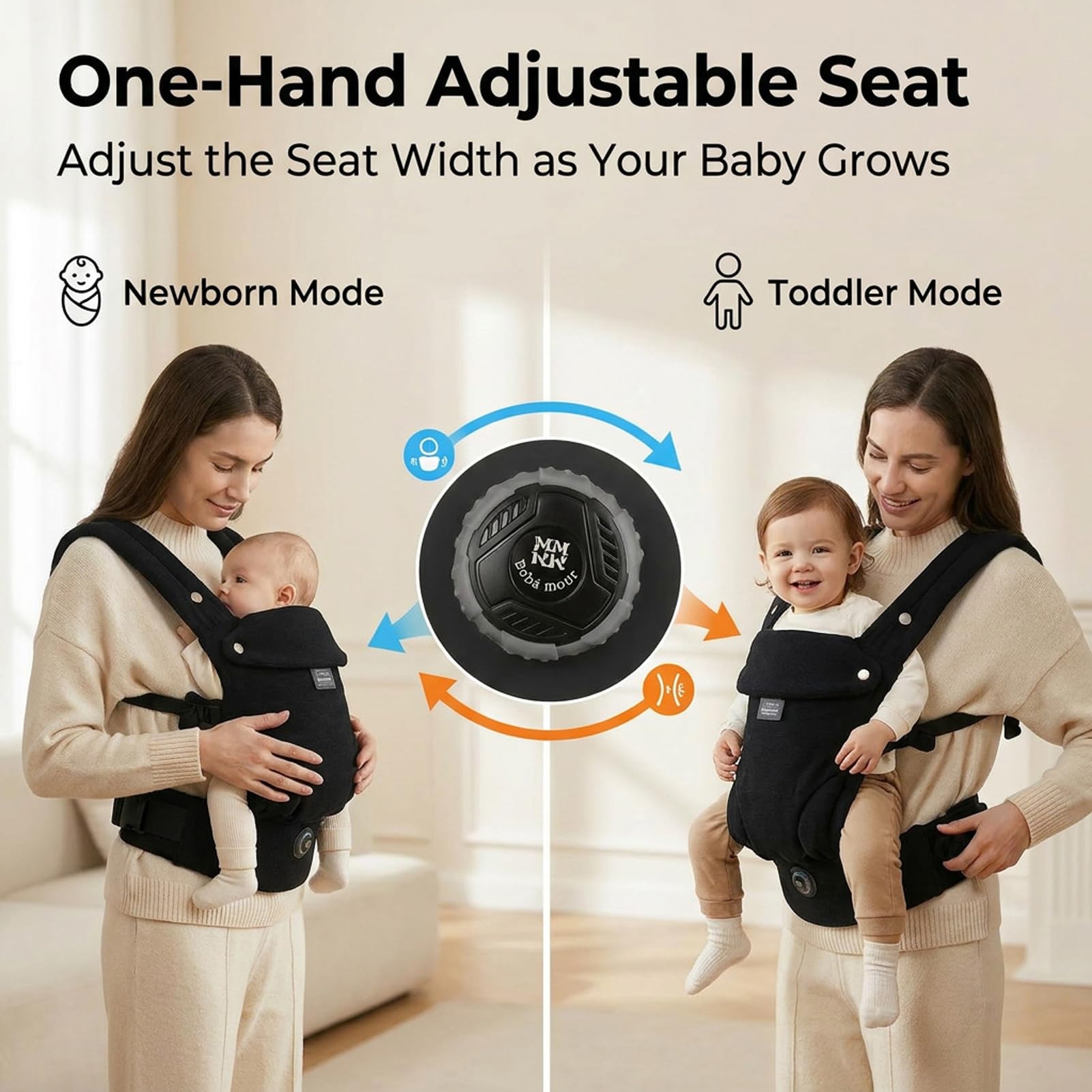 Bebamour Marsupio per bambini da 3,6 a 14,9 kg, ergonomico, confortevole, in cotone, anteriore e posteriore, beige