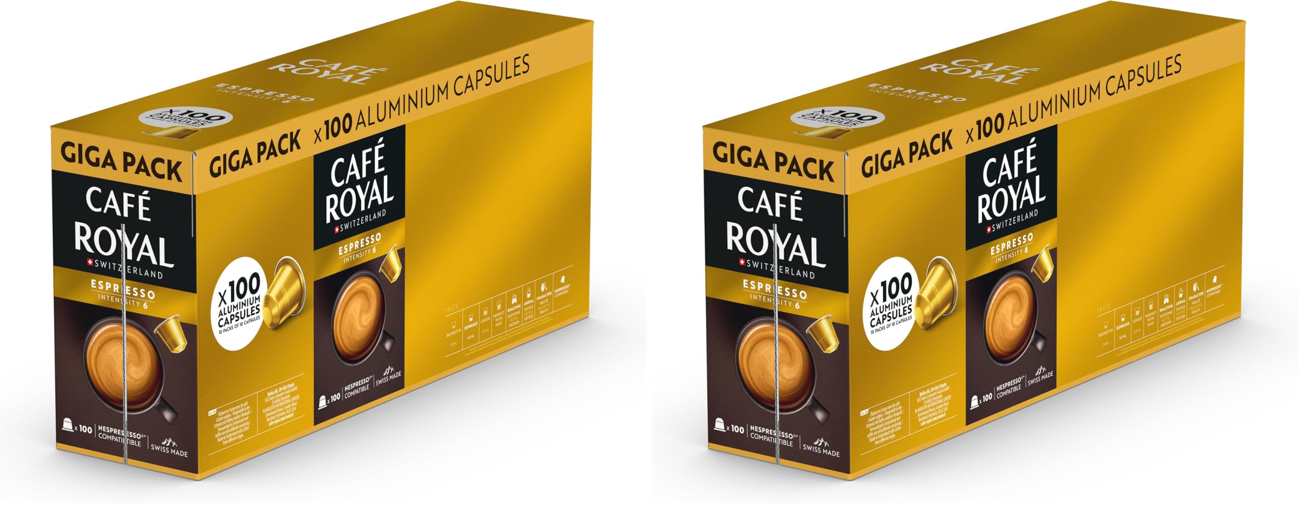 Café Royal Promo 100 capsules compatibles Nespresso, Espresso Pack de 1 (100 capsules de café, 10 x 10) (Lot de 2)