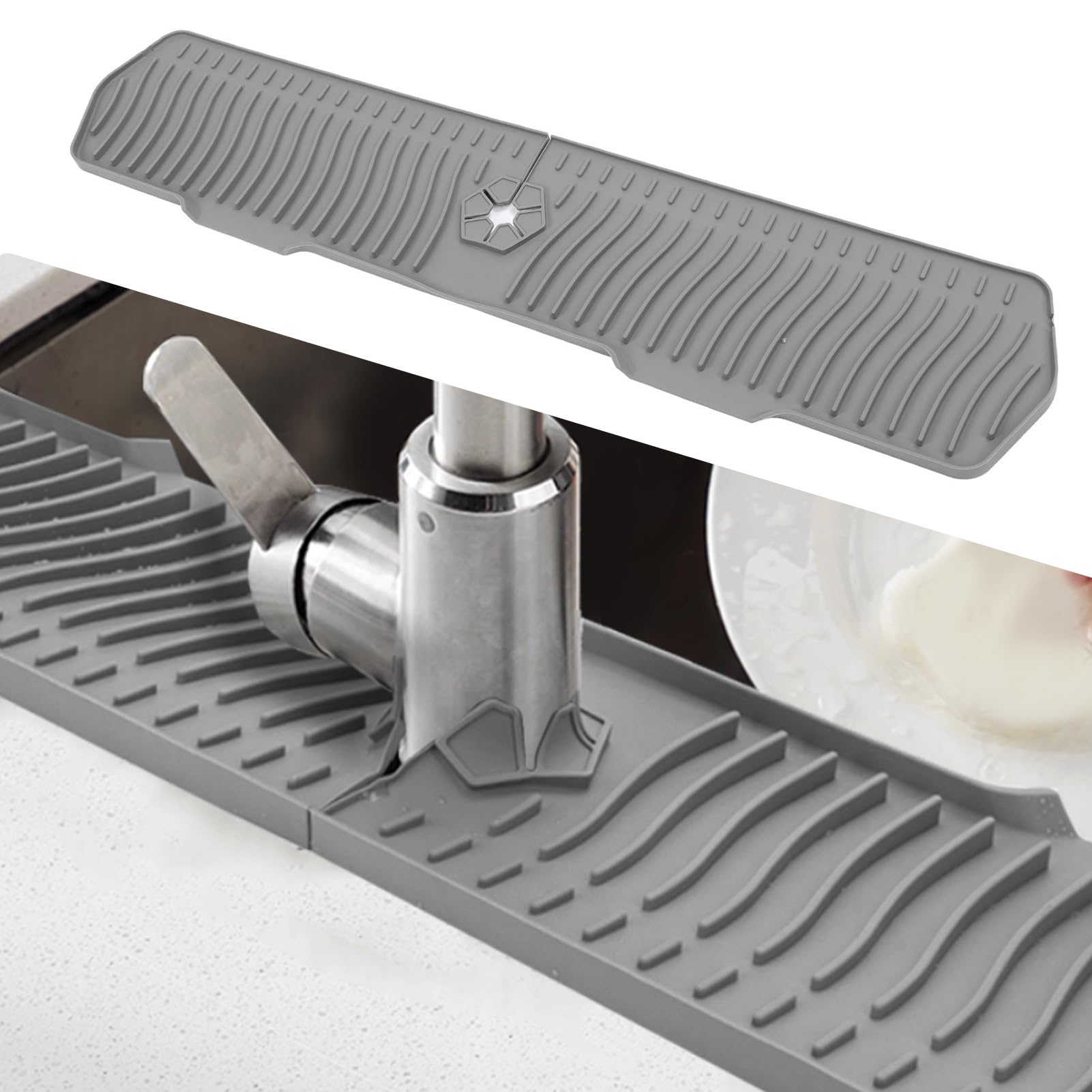 Tappetino paraspruzzi per lavello, 76 cm, paraspruzzi per lavello in silicone, maniglia antigoccia, gadget da , accessori per lavello per bancone della e bagno (grigio)