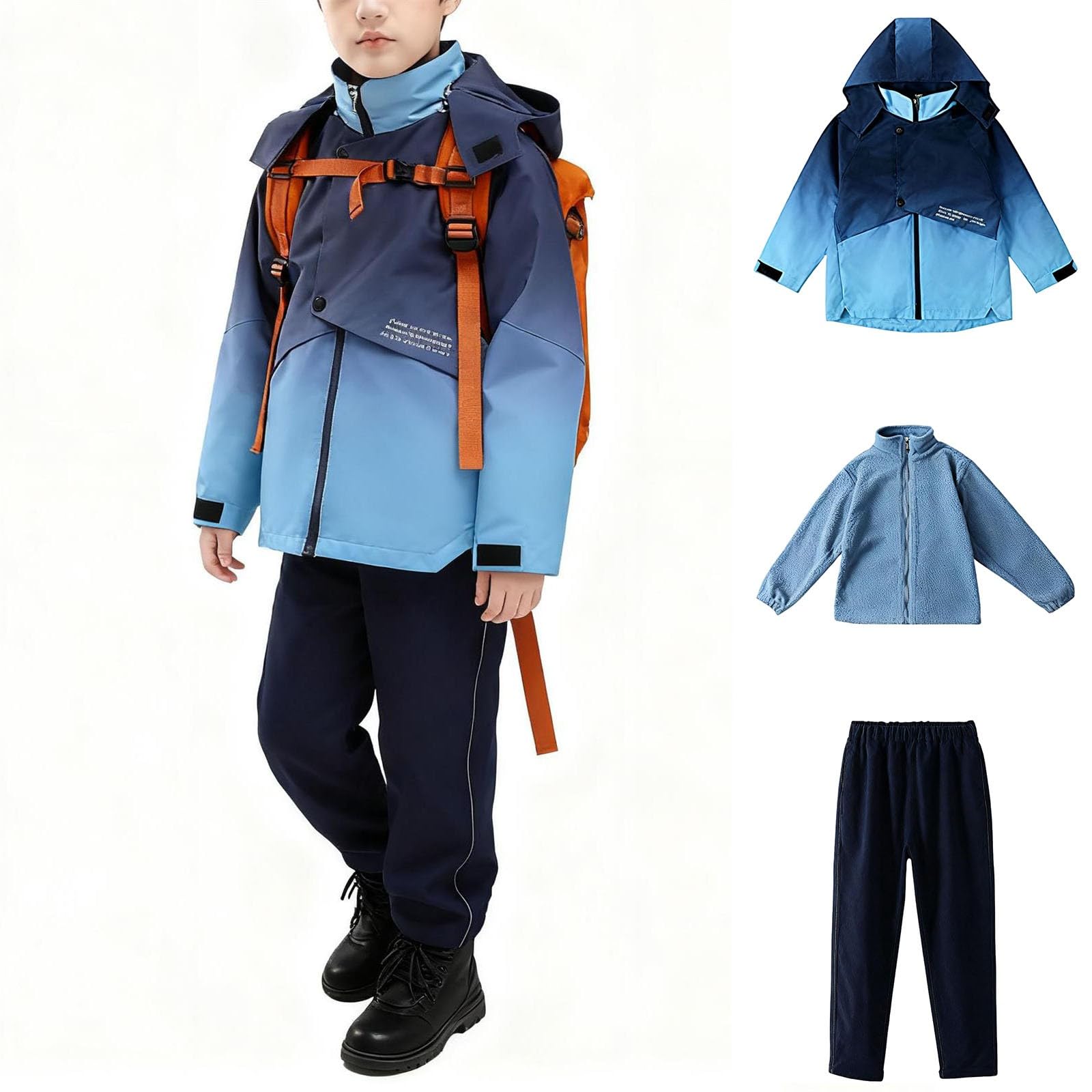 Conjunto Deportivo para Niños y Niñas Chandal Niño 3 Piezas Chaqueta Impermeable con Capucha + Forro Polar Top Cálido + Pantalones Largo con Bolsillos Traje de Exterior a Prueba de Viento Impermeable
