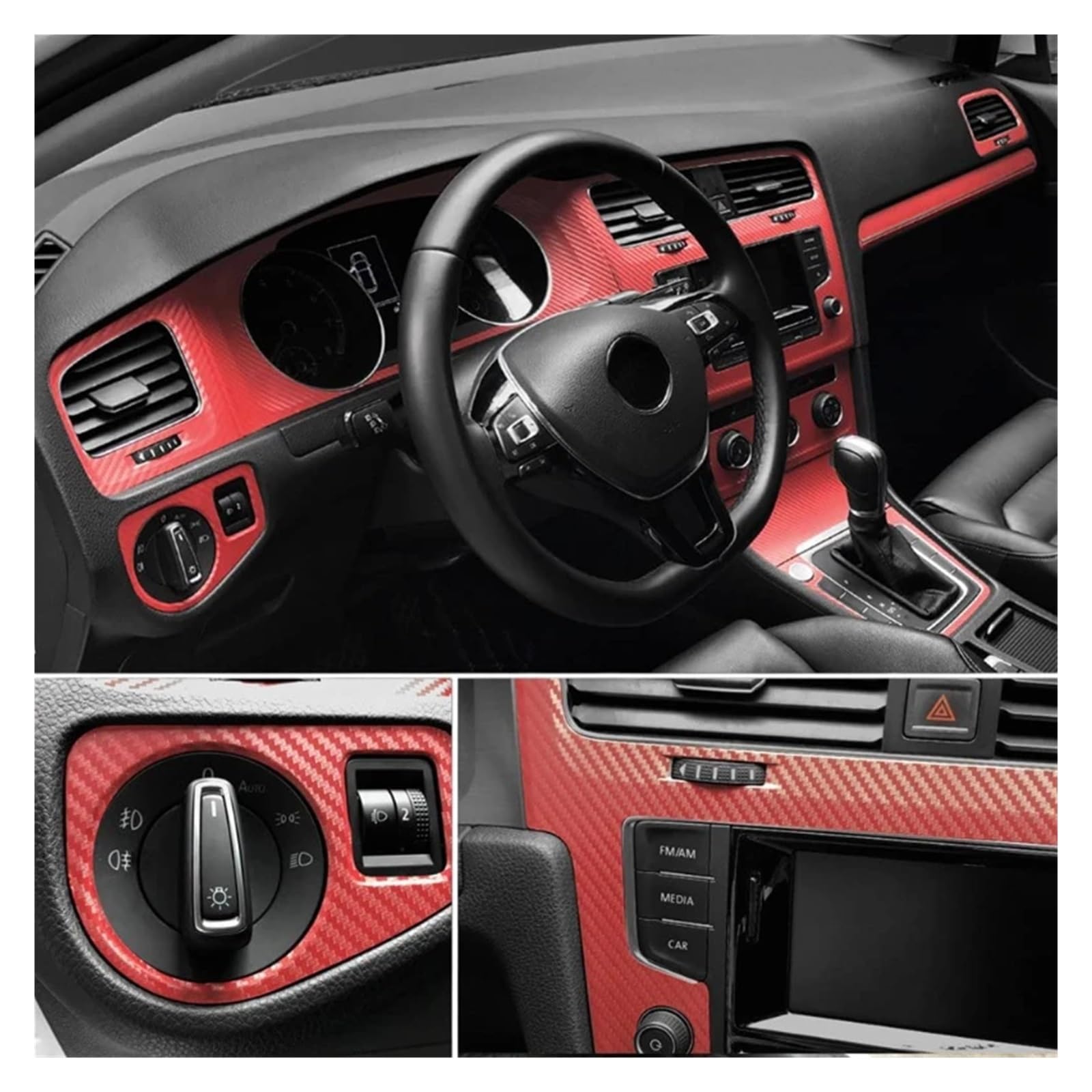 3D Red Carbon Fiber Film Self Adhesive Scratch-proof And Waterproof Car Body Colorful DIY Styling Decal Protective Stickers(50x100cm)