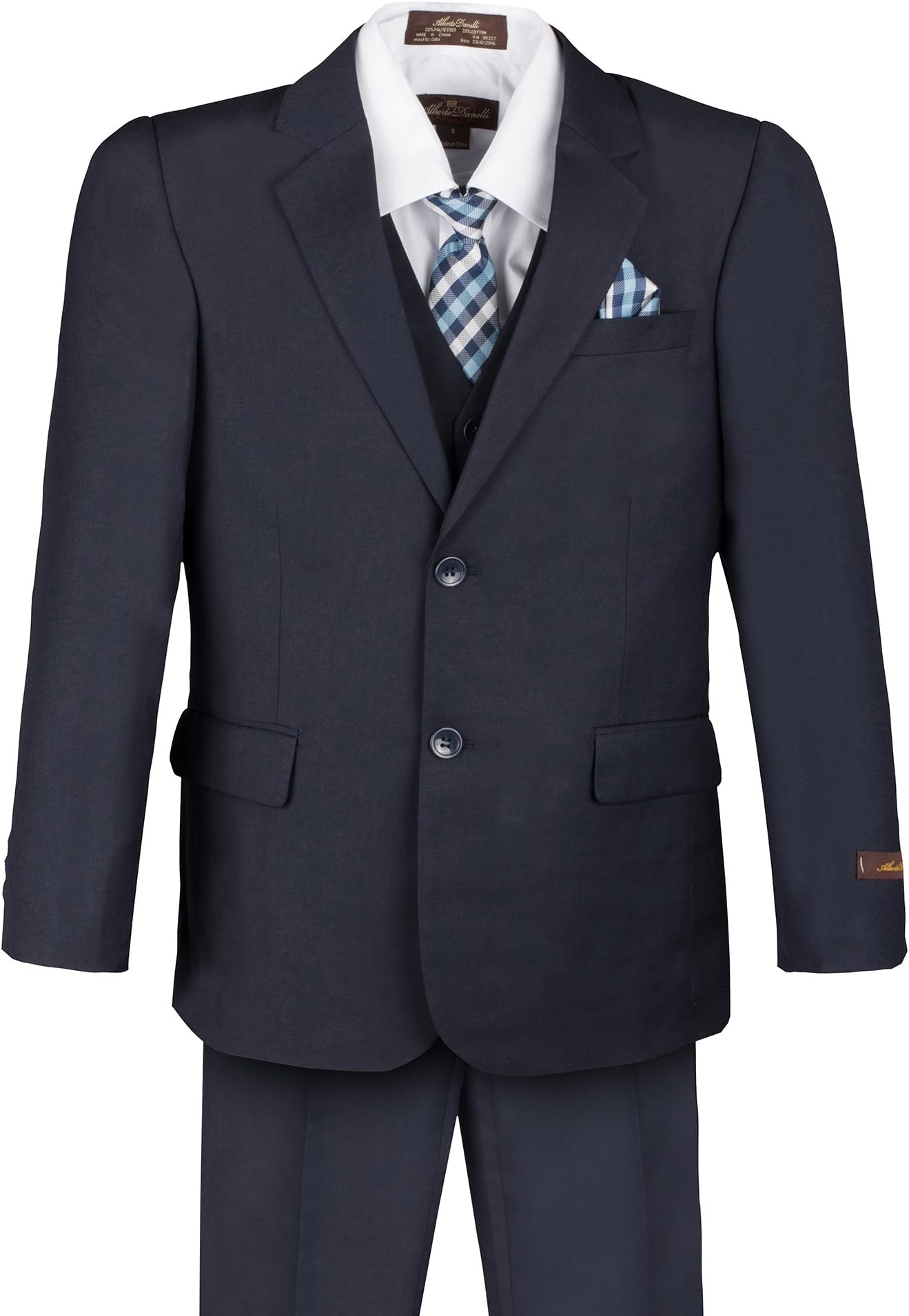 Alberto Danelli Boys Formal Formal 5 Piece Suit Set with Pants Jacket Vest Shirt Tie Handkerchief