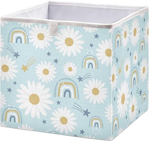 Miniatura 1 de Kigai Lindos cubos de almacenamiento de margaritas arcoíris  11 x 11 x 11 pulgadas, cubos plegables grandes, cesta organizadora de almacenamiento