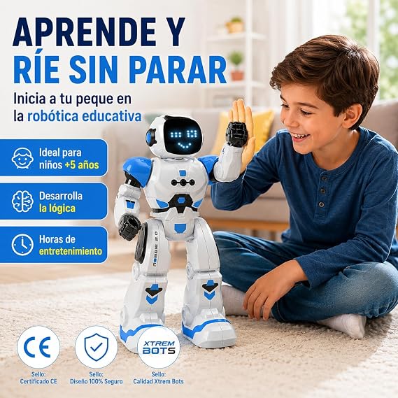 Xtrem Bots - Robbie | Robot Toy | Robot Kids with 20 Facial Expressions | Programmable Robotics with 50 Intelligent Movements | Robotics | Toys Kids 5 years or older