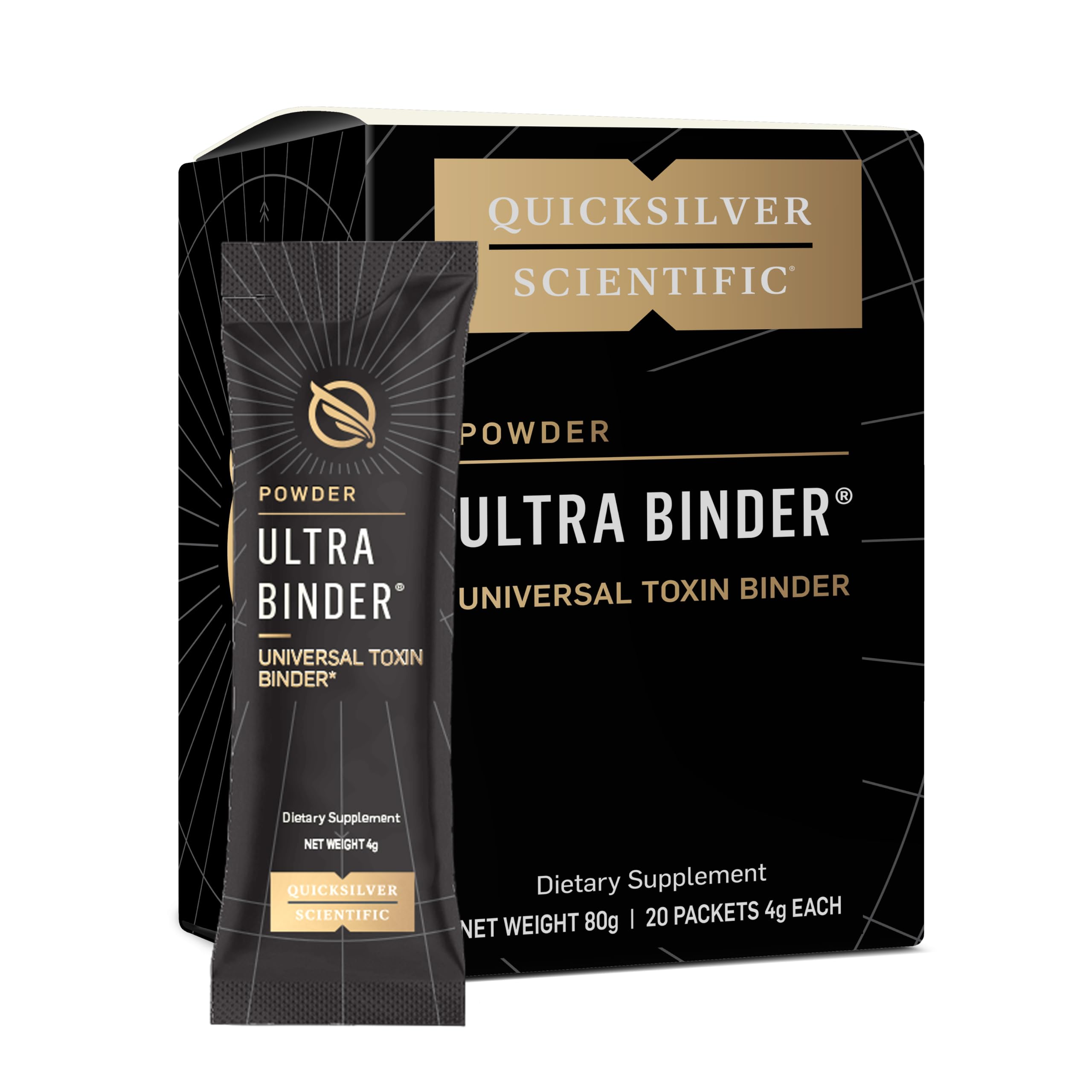 Quicksilver Scientific Ultra Binder Stick Packets - Multi Toxin Binder with Bentonite Clay Powder, Zeolite Detox & Charcoal - Supplement for Gut Support & The Body's Toxin Removal Process (20 Sticks)